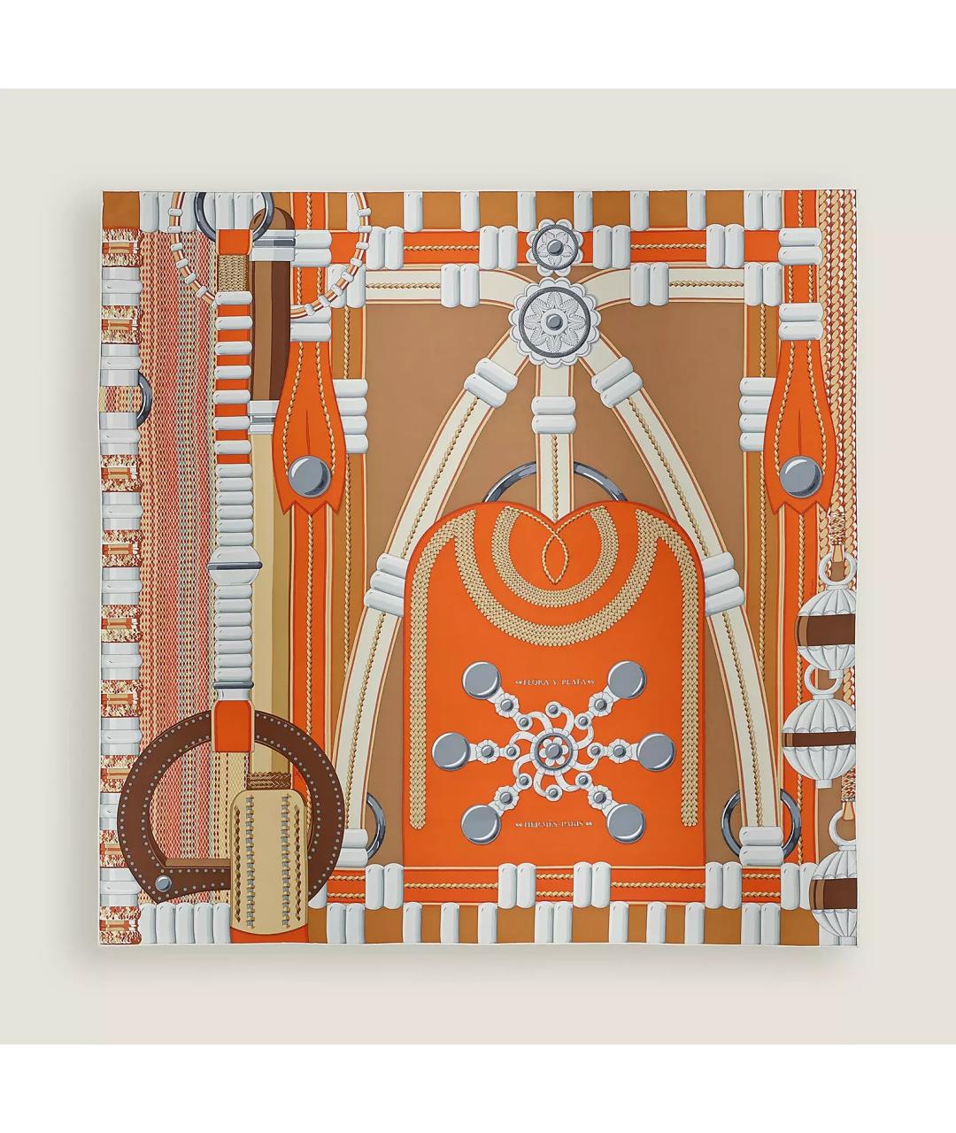 HERMES Оранжевый шелковый платок, фото 2