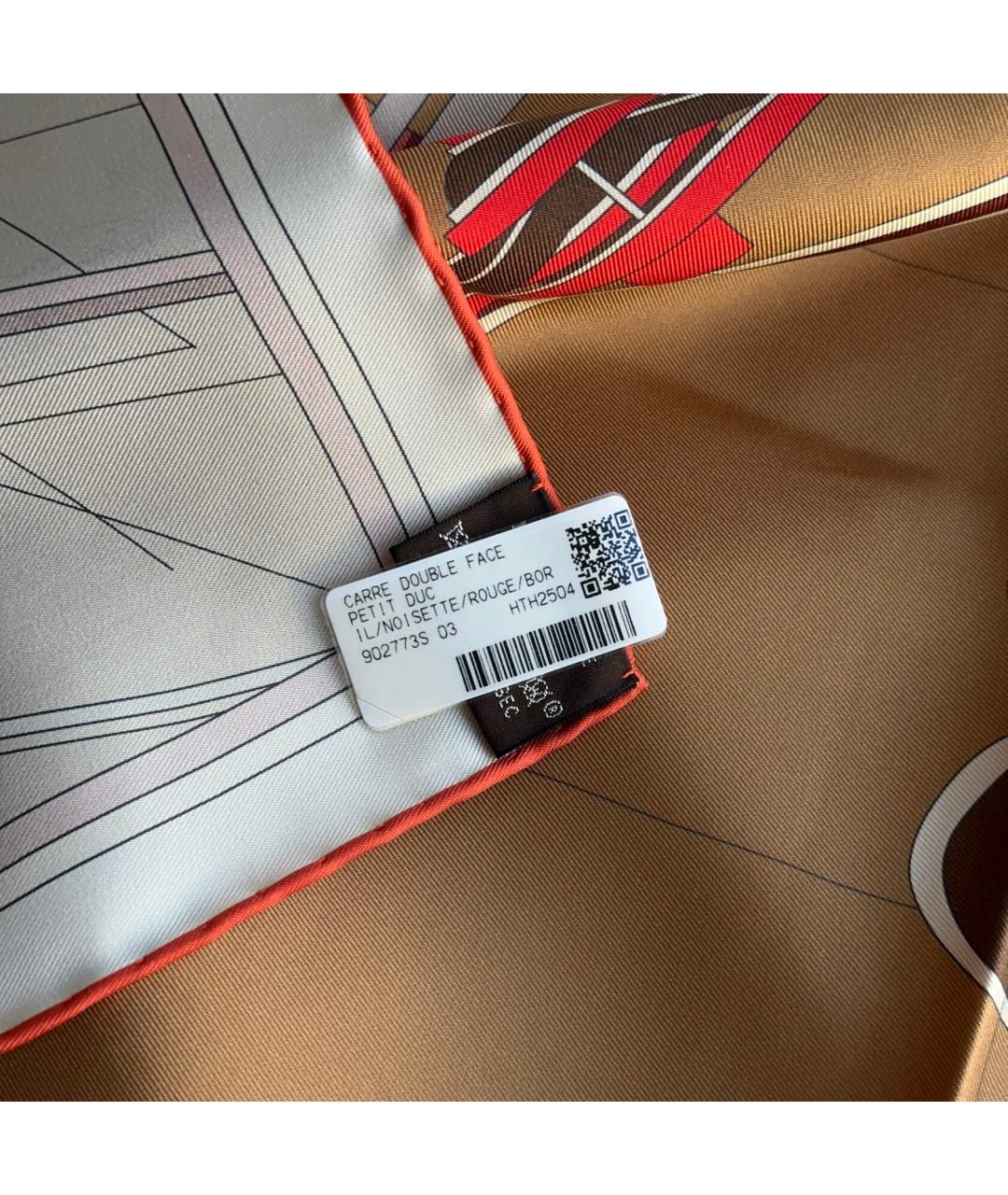 HERMES Оранжевый шелковый платок, фото 6