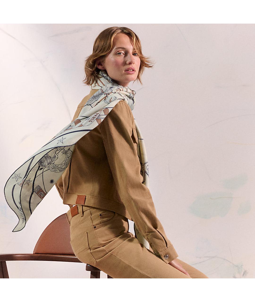 HERMES Бежевый кашемировый платок, фото 4