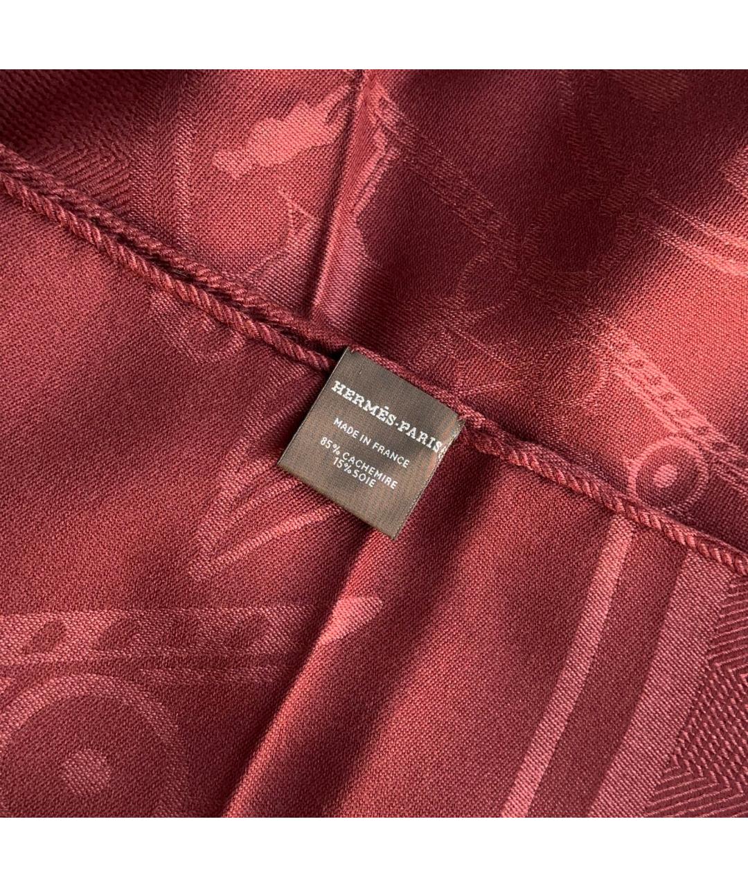 HERMES Бордовый кашемировый шарф, фото 6