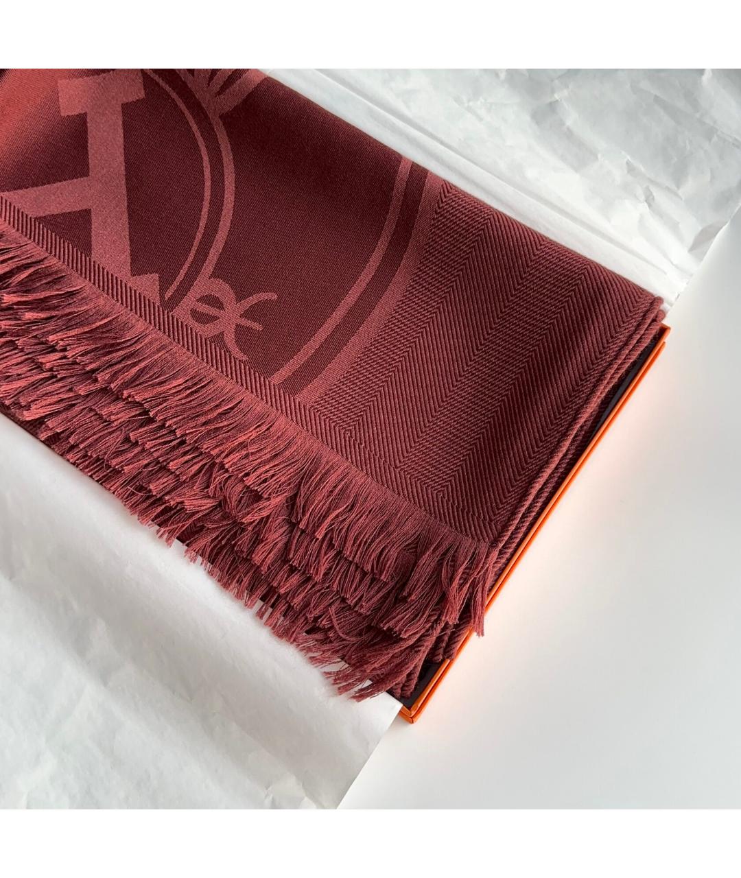 HERMES Бордовый кашемировый шарф, фото 4