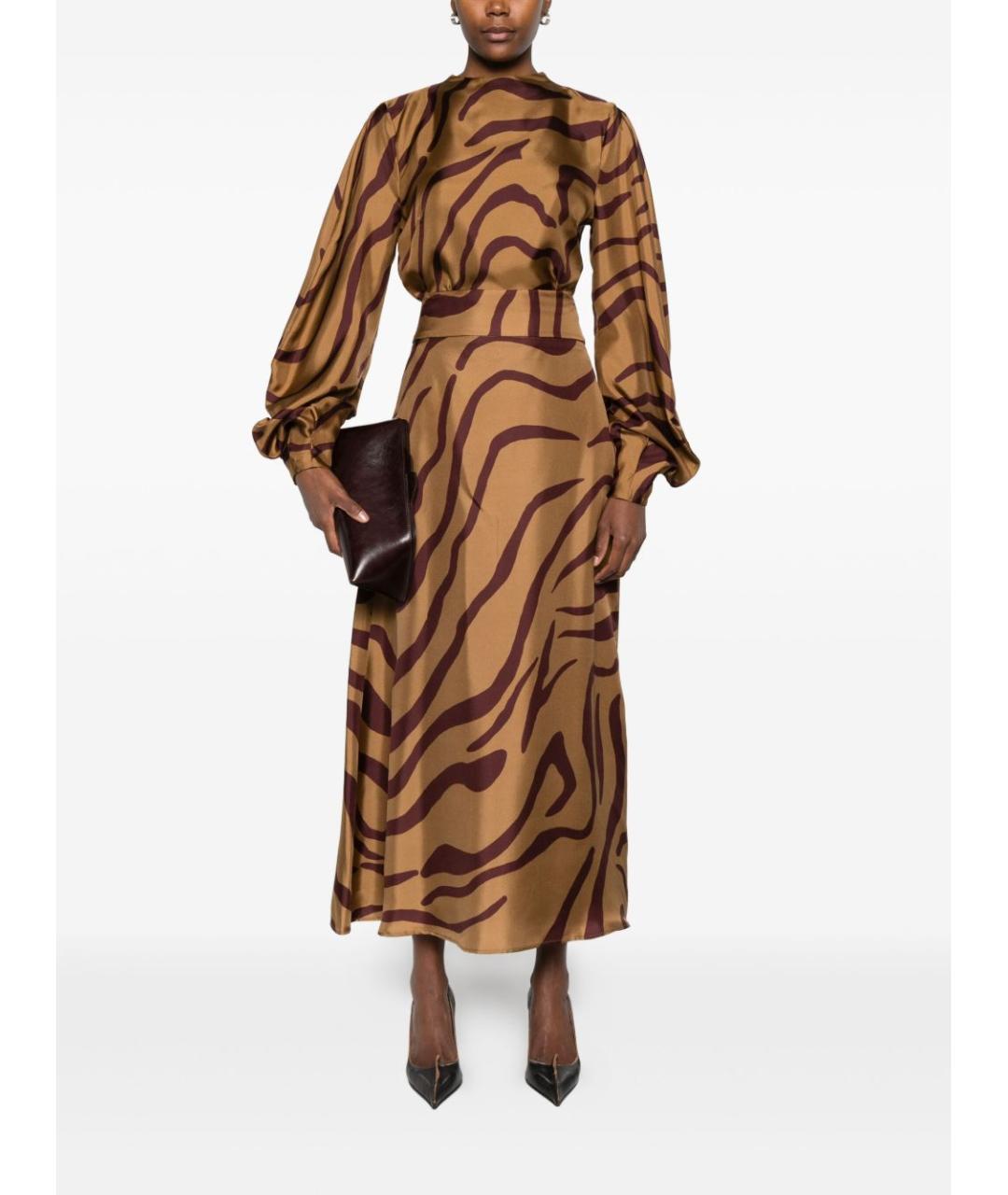 RAQUEL DINIZ Бежевая шелковая юбка миди, фото 2