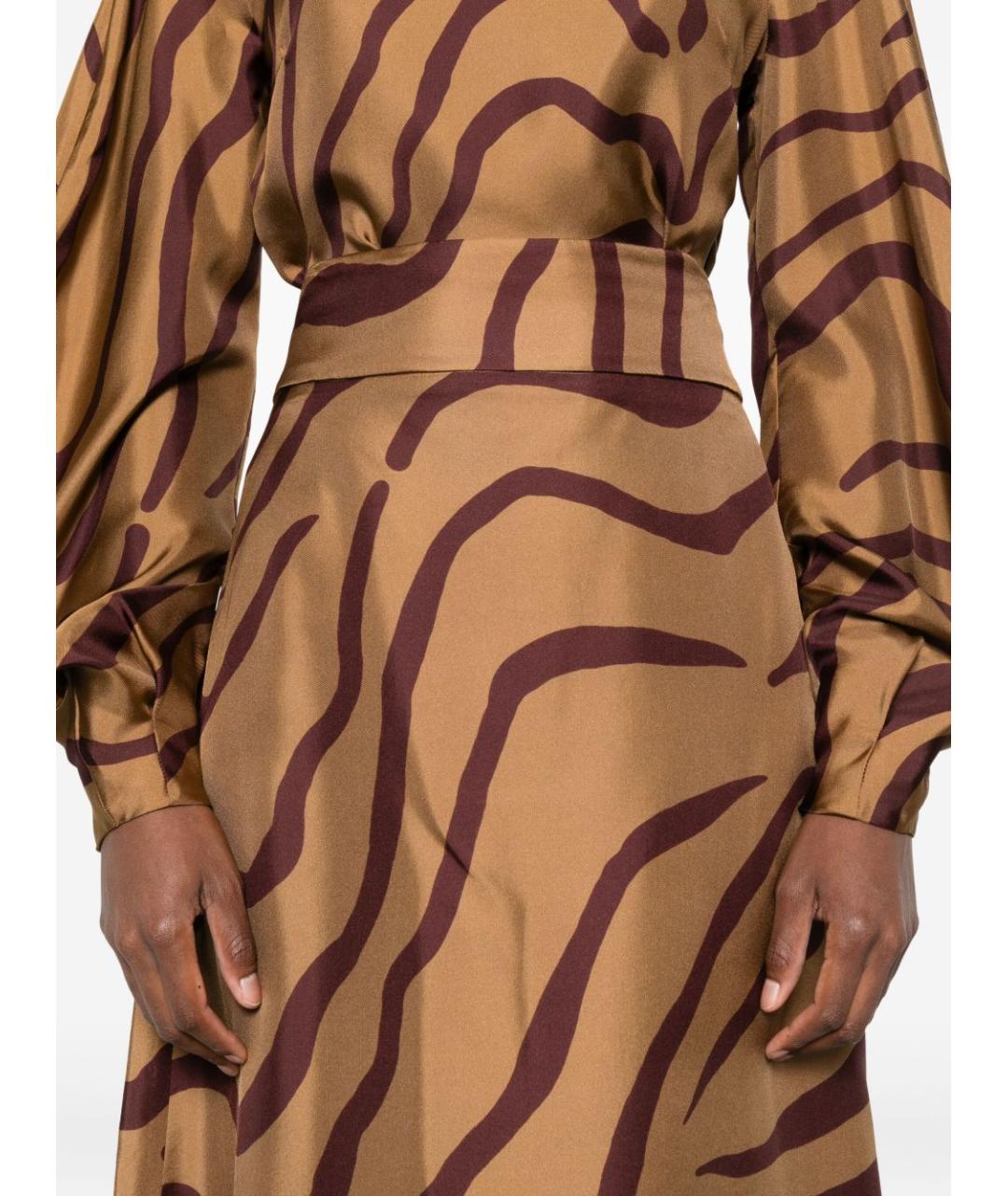 RAQUEL DINIZ Бежевая шелковая юбка миди, фото 4