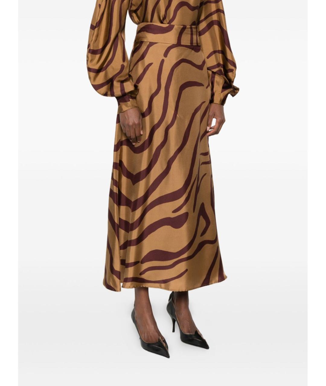 RAQUEL DINIZ Бежевая шелковая юбка миди, фото 3