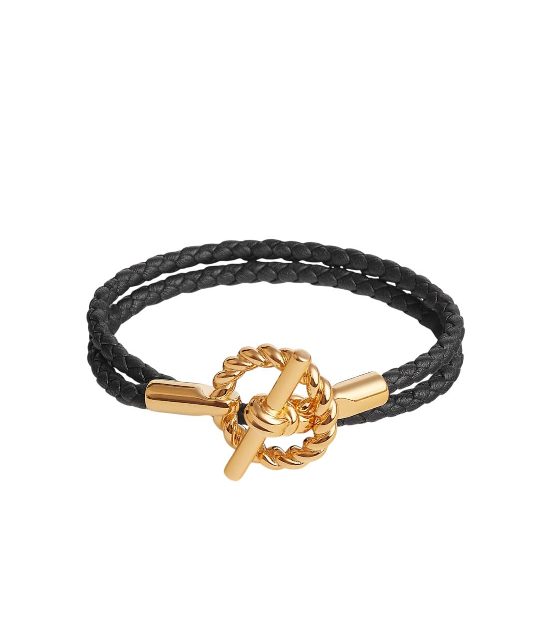 HERMES Черный кожаный браслет, фото 1