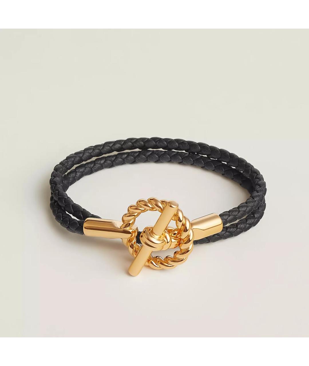 HERMES Черный кожаный браслет, фото 2