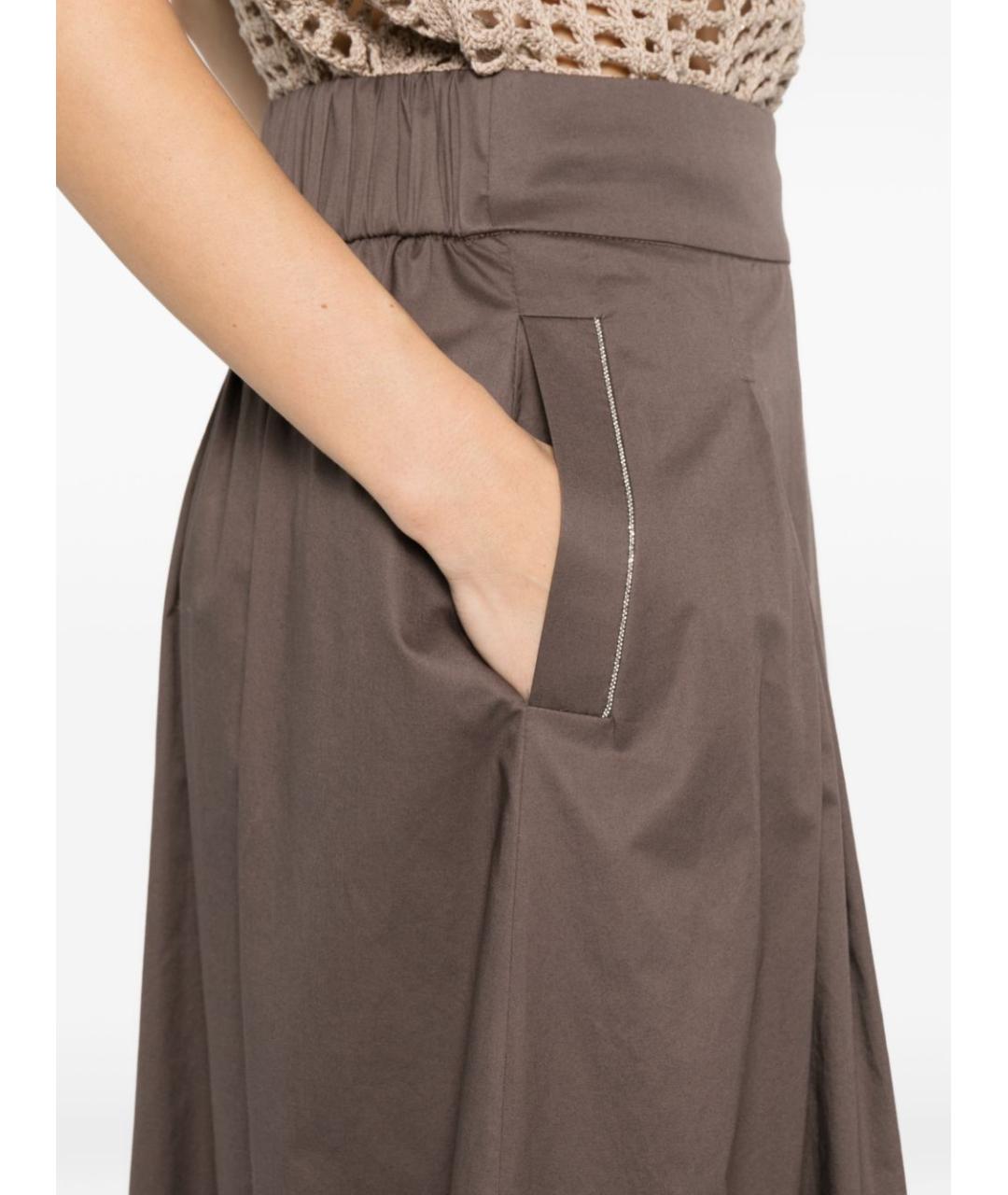 PESERICO Коричневая хлопковая юбка миди, фото 2