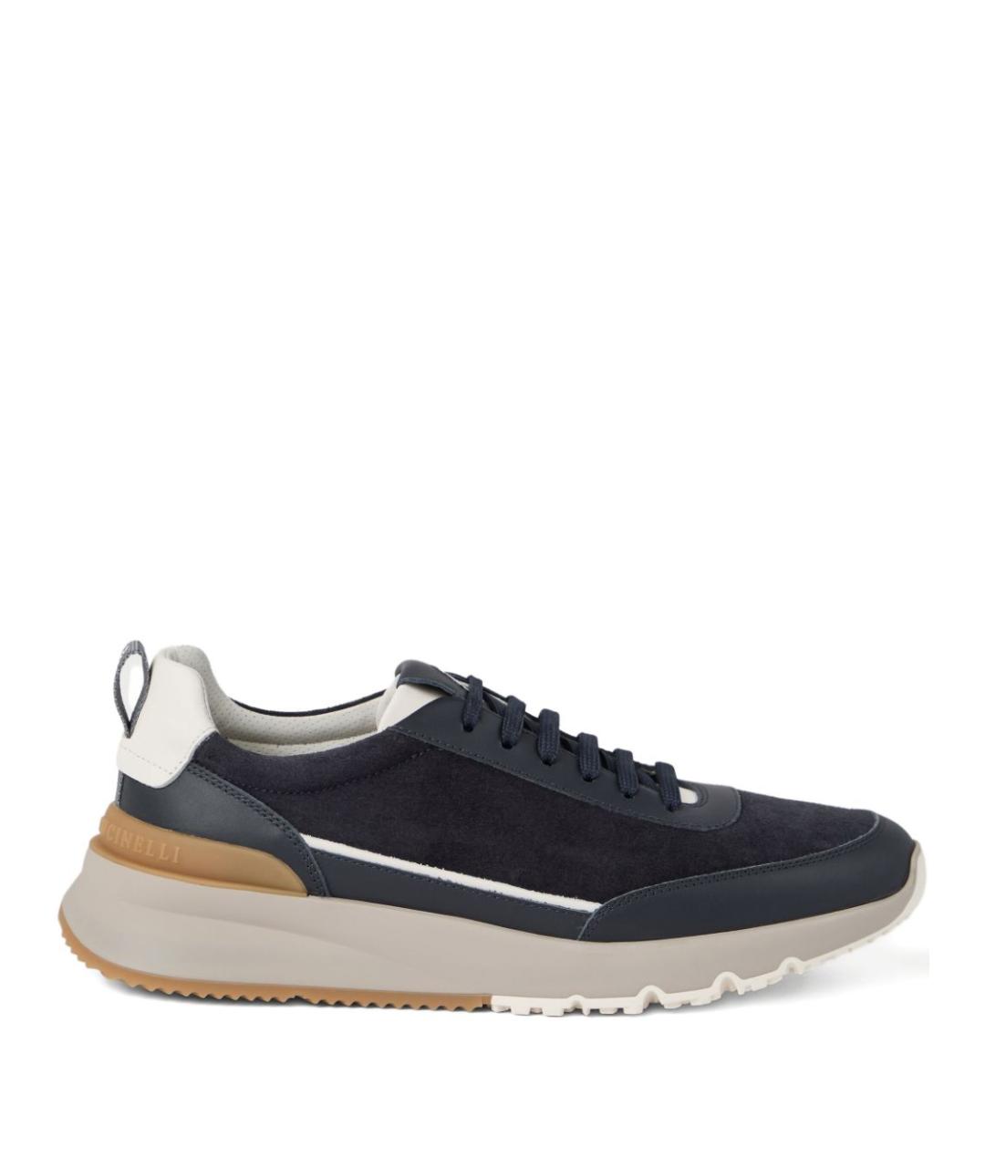 BRUNELLO CUCINELLI Темно-синие кожаные низкие кроссовки / кеды, фото 1