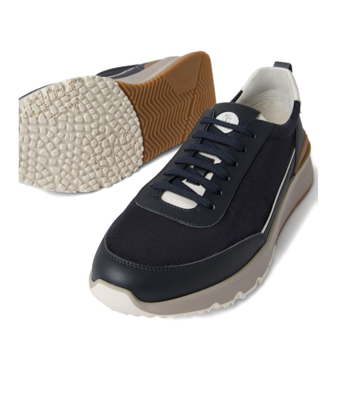 BRUNELLO CUCINELLI Темно-синие кожаные низкие кроссовки / кеды, фото 3