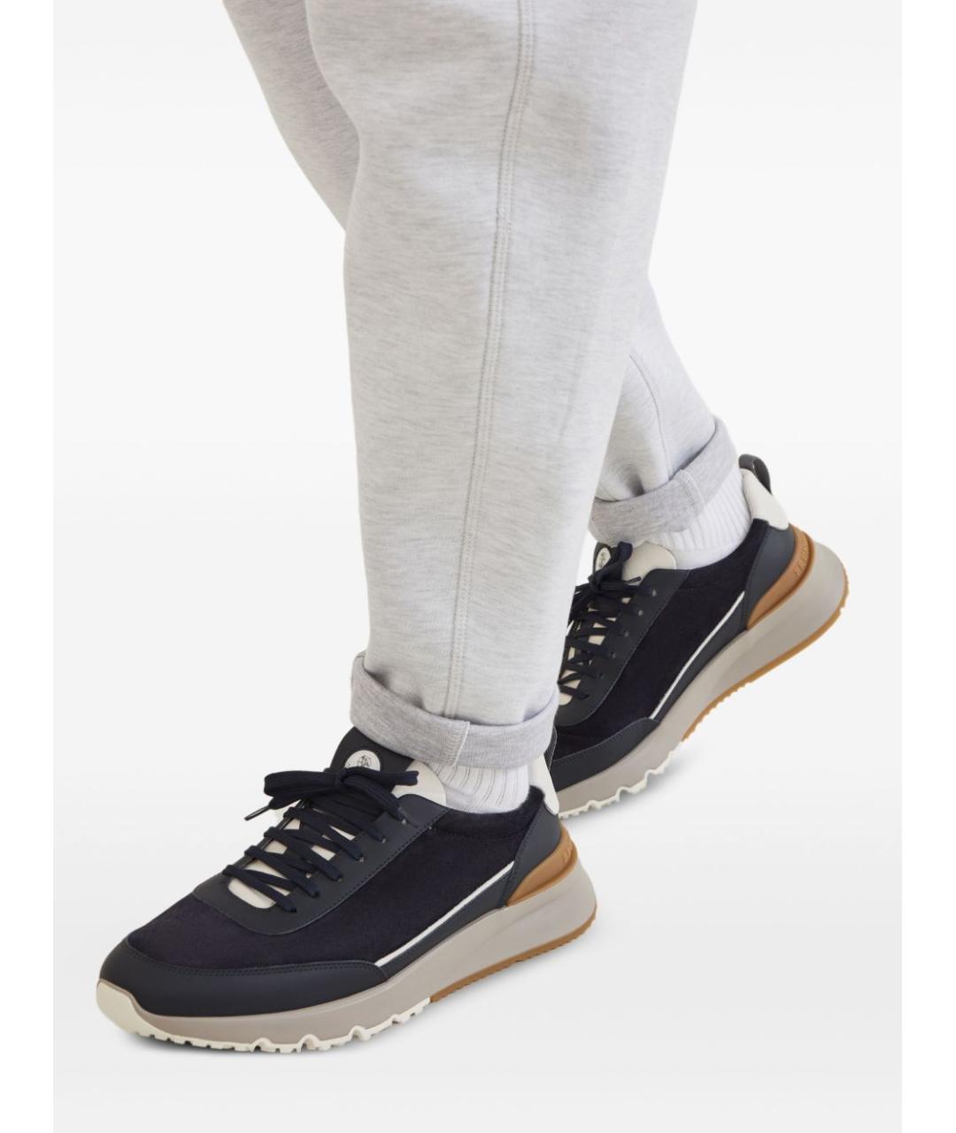 BRUNELLO CUCINELLI Темно-синие кожаные низкие кроссовки / кеды, фото 5