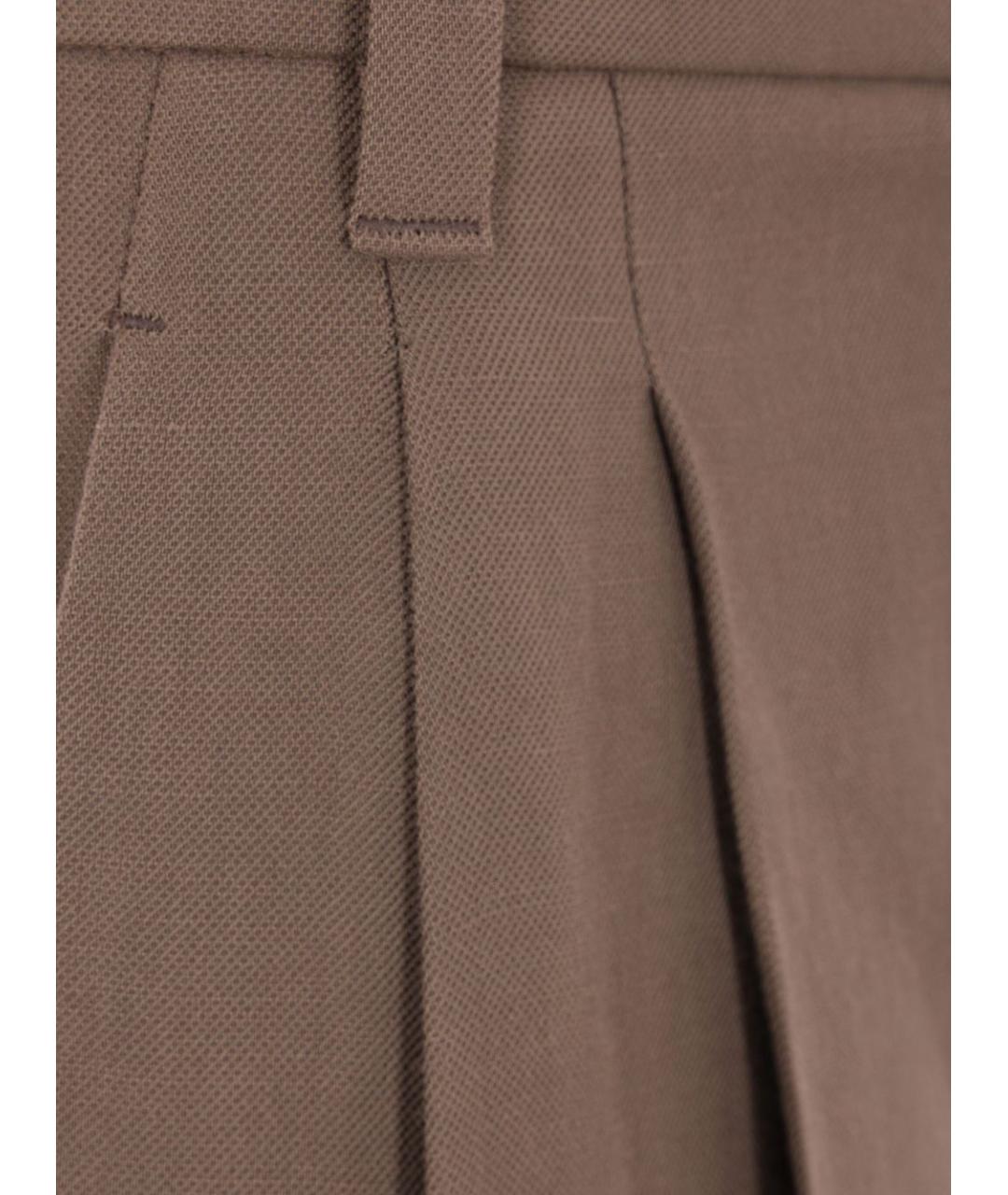 BRUNELLO CUCINELLI Коричневые льняные прямые брюки, фото 2