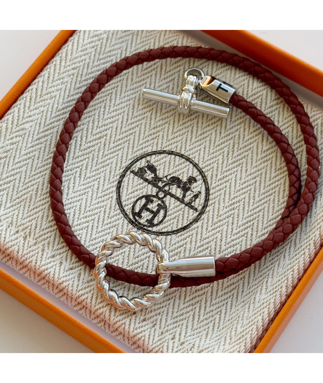 HERMES Бордовый кожаный браслет, фото 4