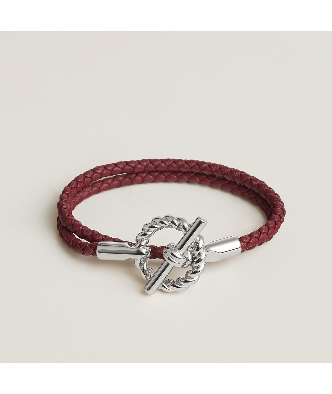 HERMES Бордовый кожаный браслет, фото 2