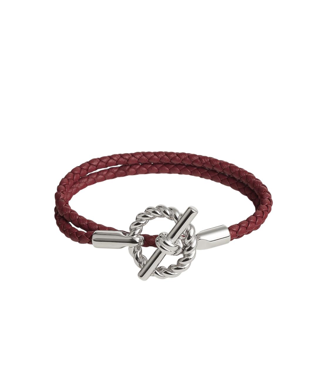 HERMES Бордовый кожаный браслет, фото 1