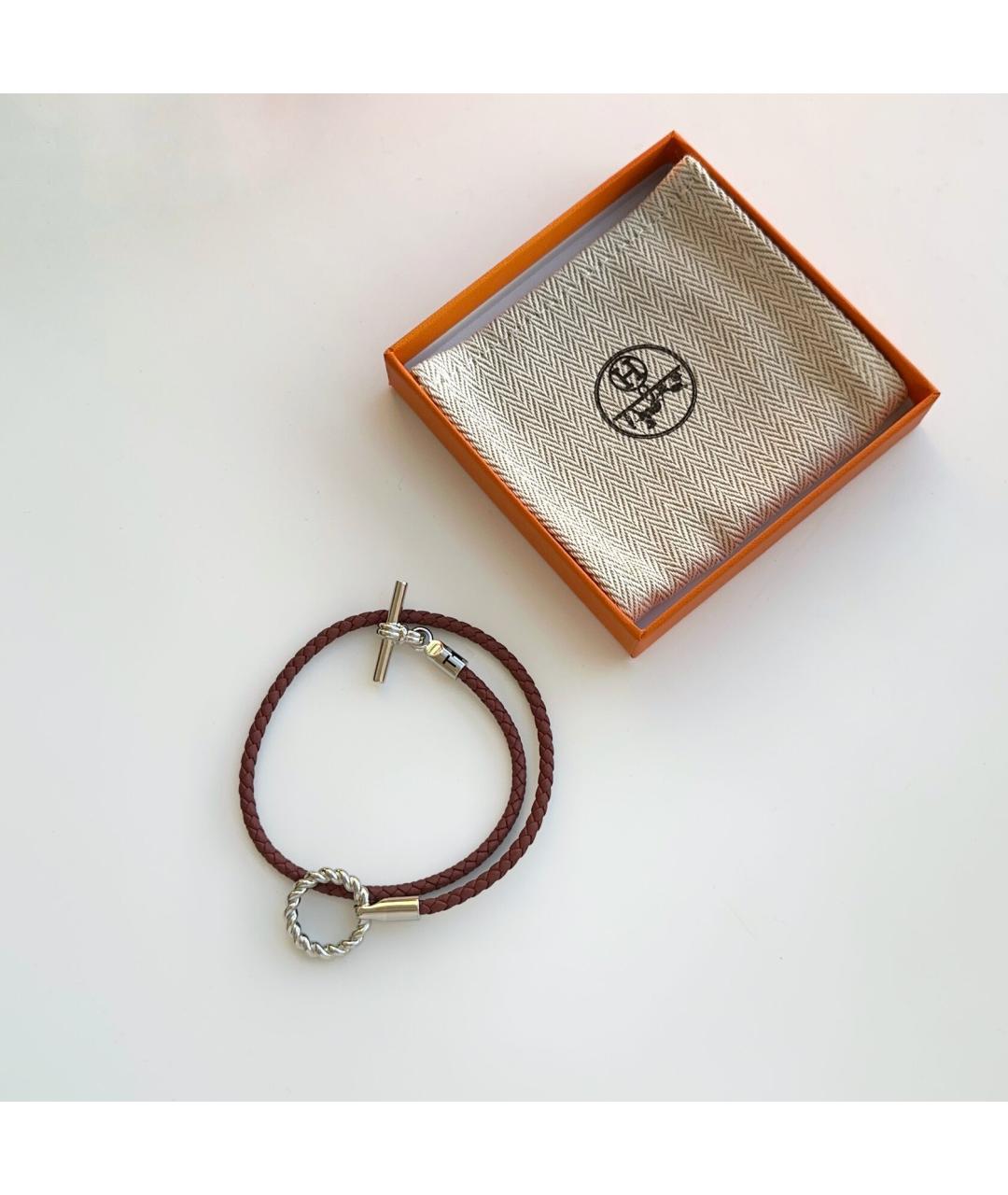 HERMES Бордовый кожаный браслет, фото 5