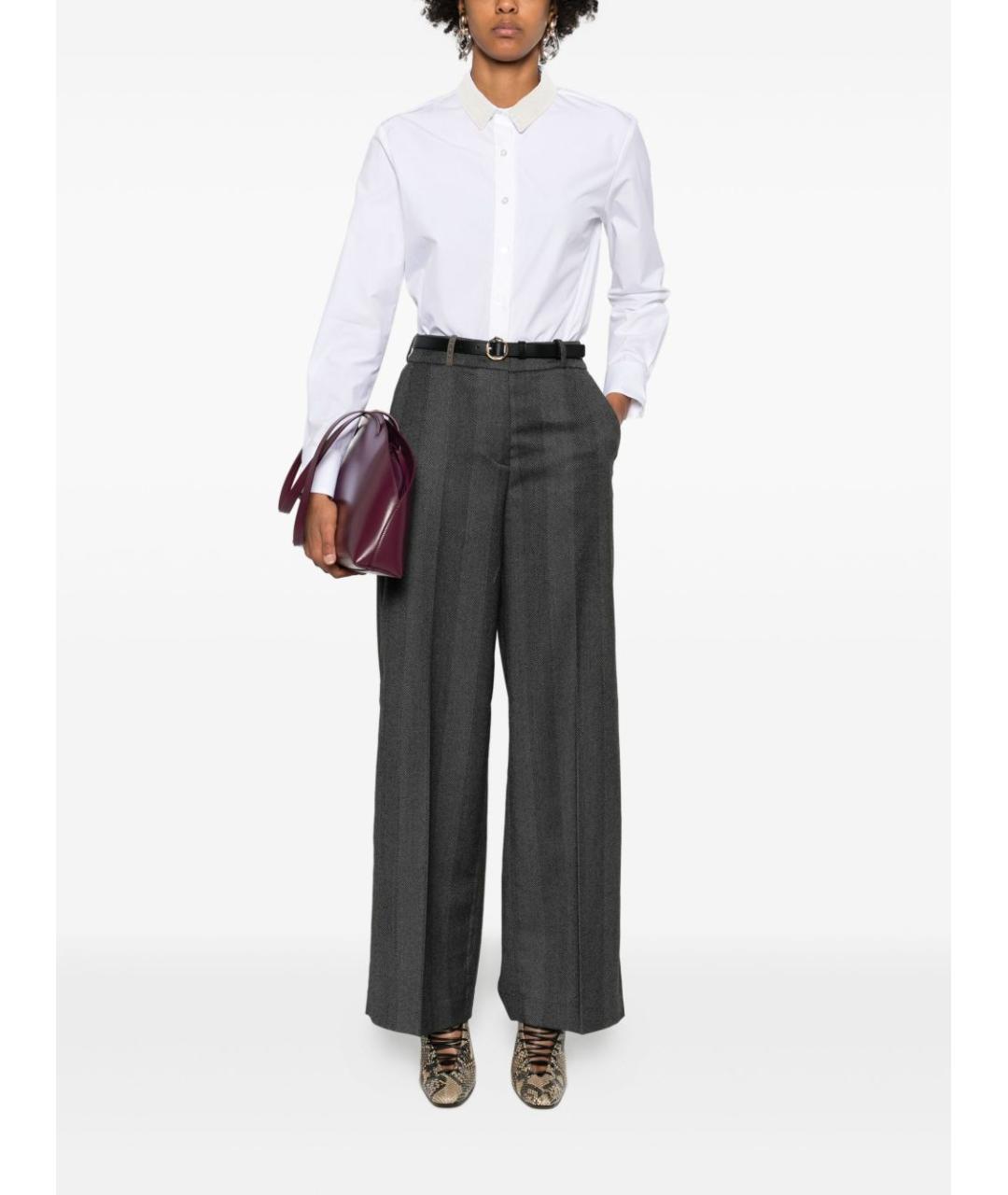 PESERICO Серые шерстяные прямые брюки, фото 3