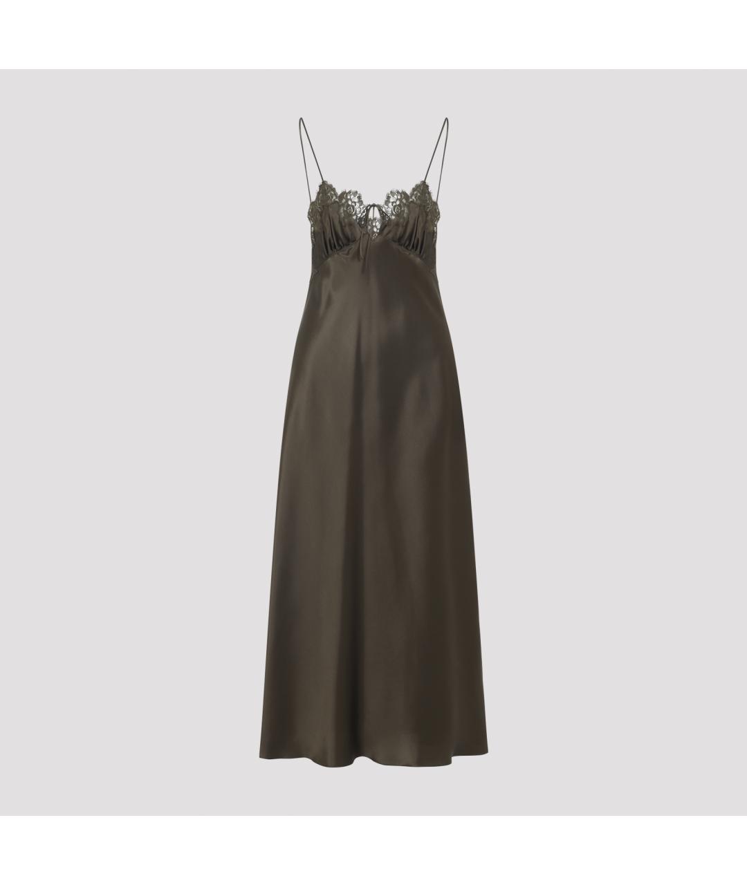 SAINT LAURENT Хаки шелковое платье, фото 3