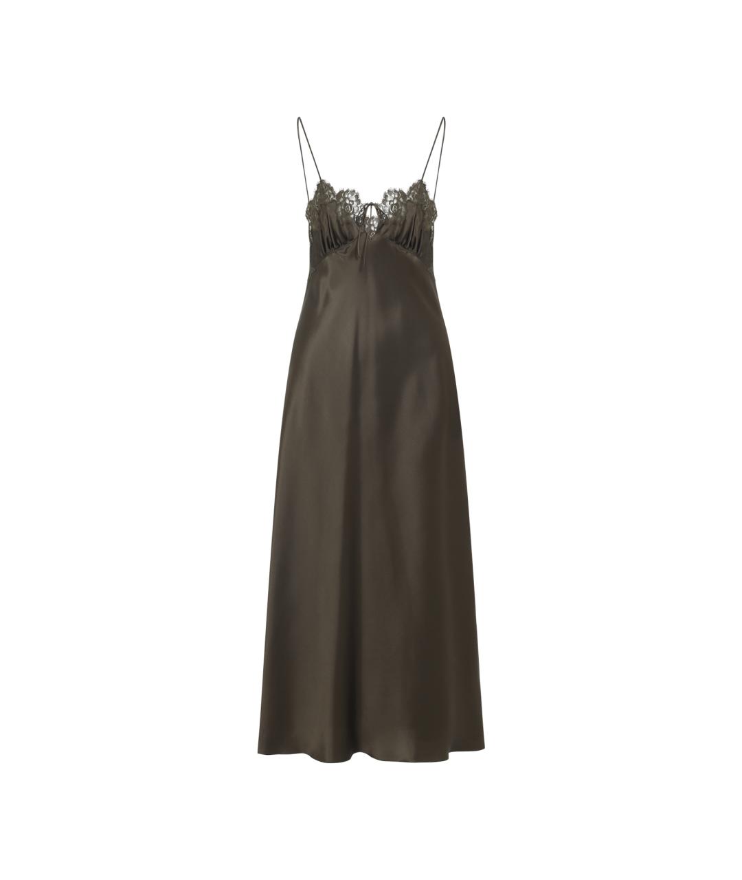 SAINT LAURENT Хаки шелковое платье, фото 1