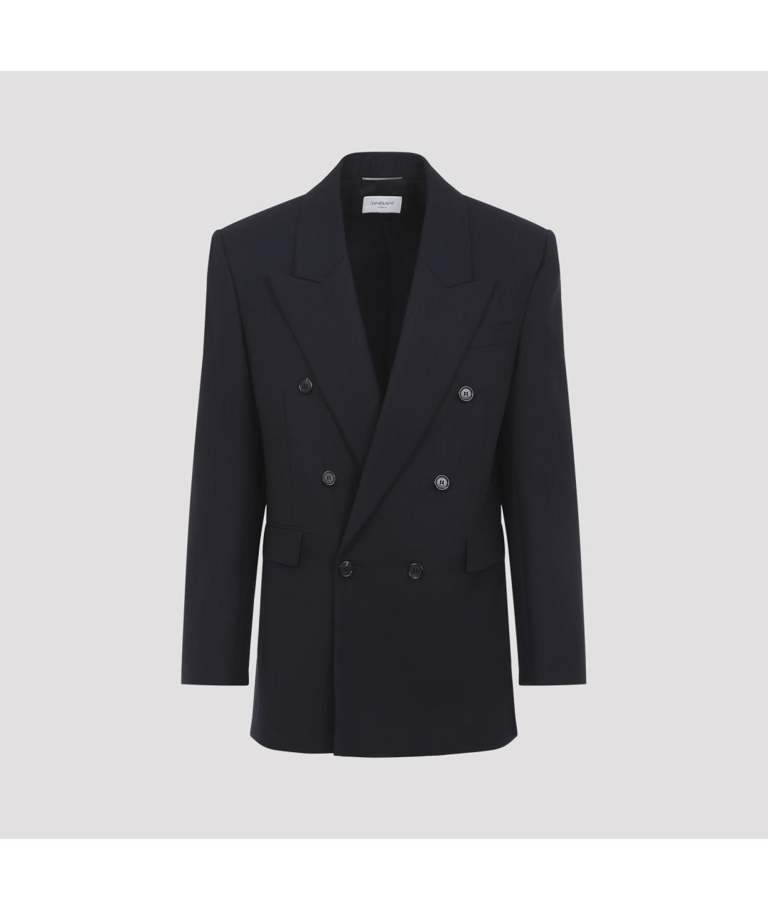 SAINT LAURENT Темно-синий шерстяной пиджак, фото 2