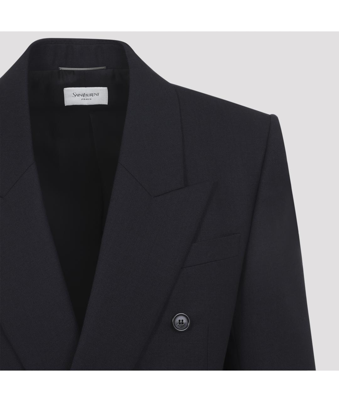 SAINT LAURENT Темно-синий шерстяной пиджак, фото 6