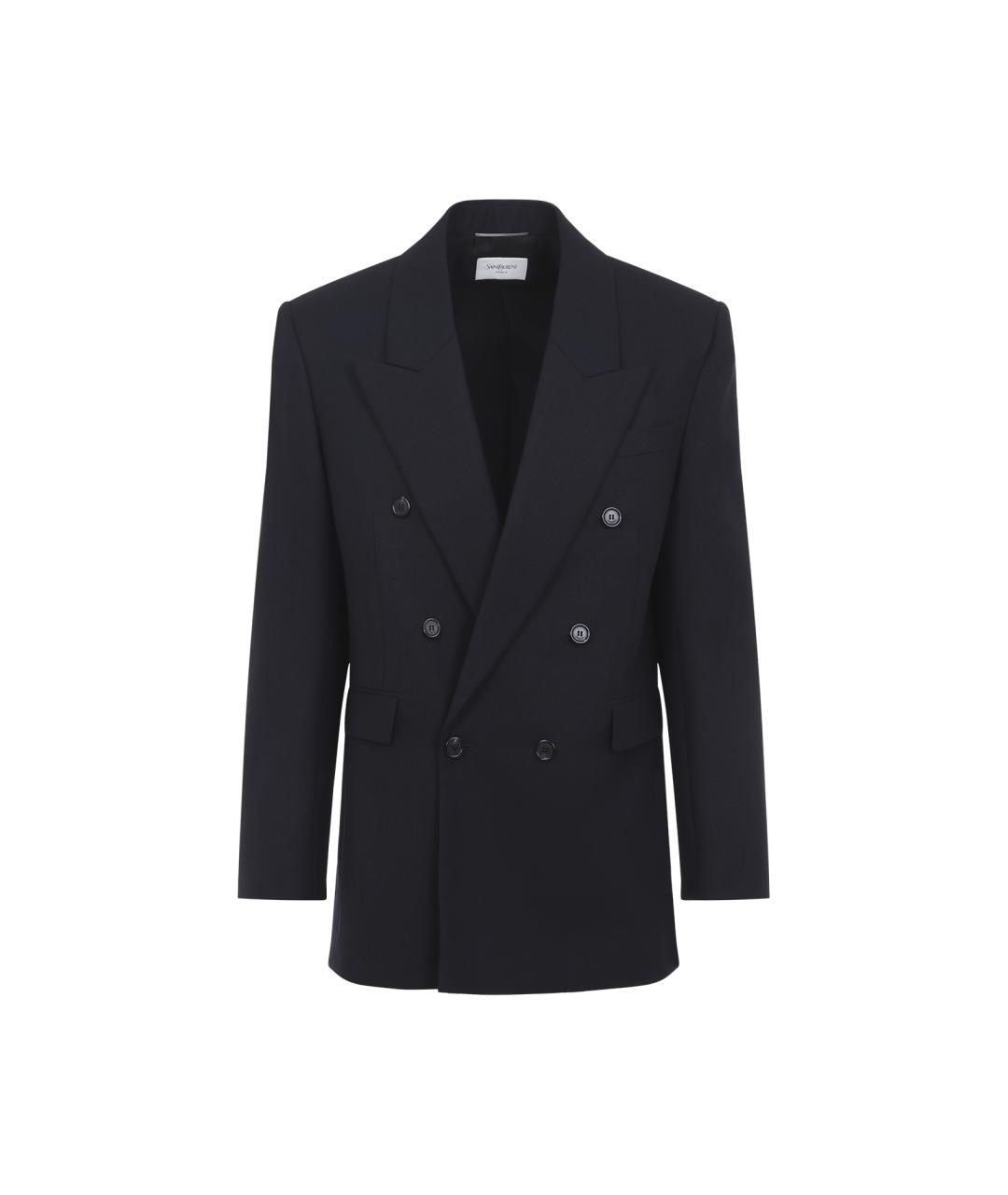 SAINT LAURENT Темно-синий шерстяной пиджак, фото 1