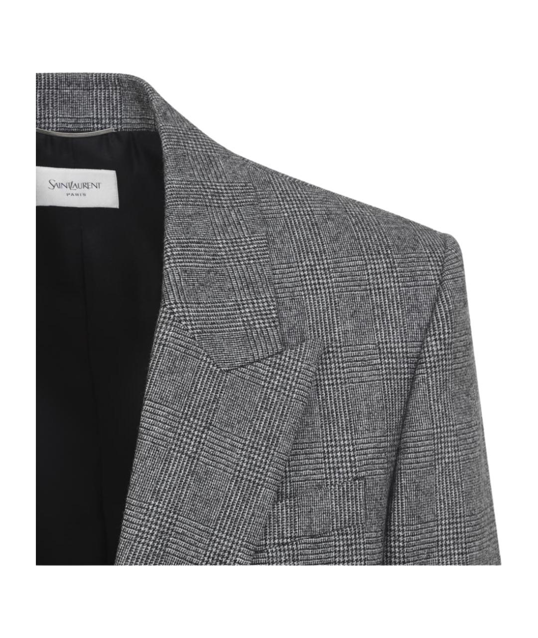SAINT LAURENT Серый шерстяной пиджак, фото 4