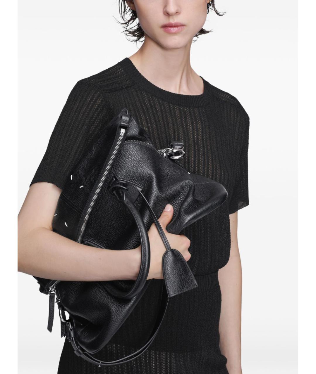 MAISON MARGIELA Черная кожаная сумка тоут, фото 3