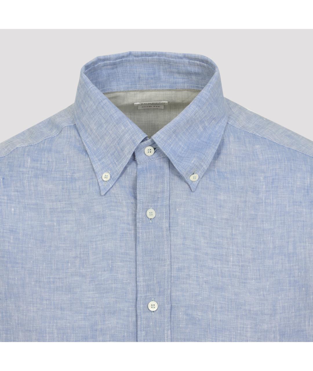 BRUNELLO CUCINELLI Голубая льняная кэжуал рубашка, фото 5