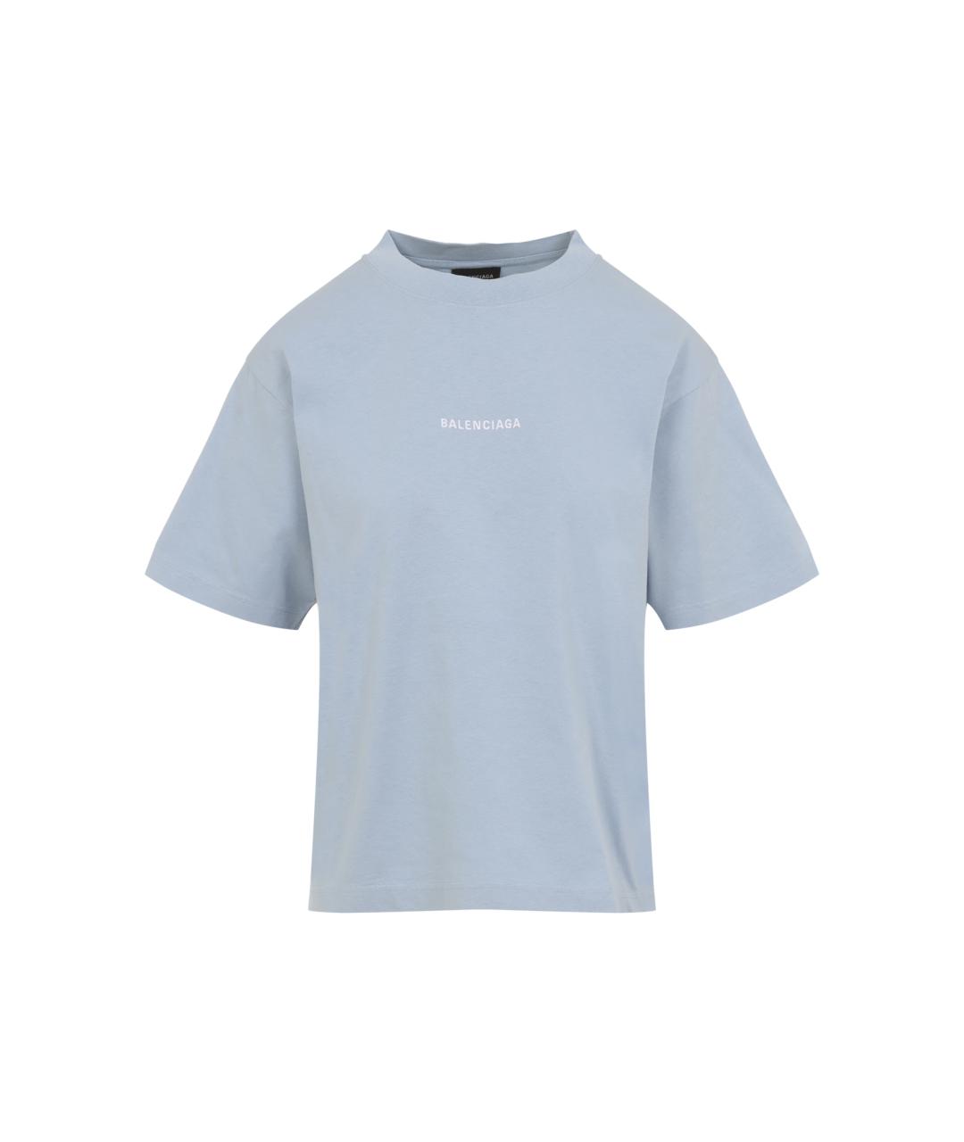 BALENCIAGA Голубая хлопковая футболка, фото 1