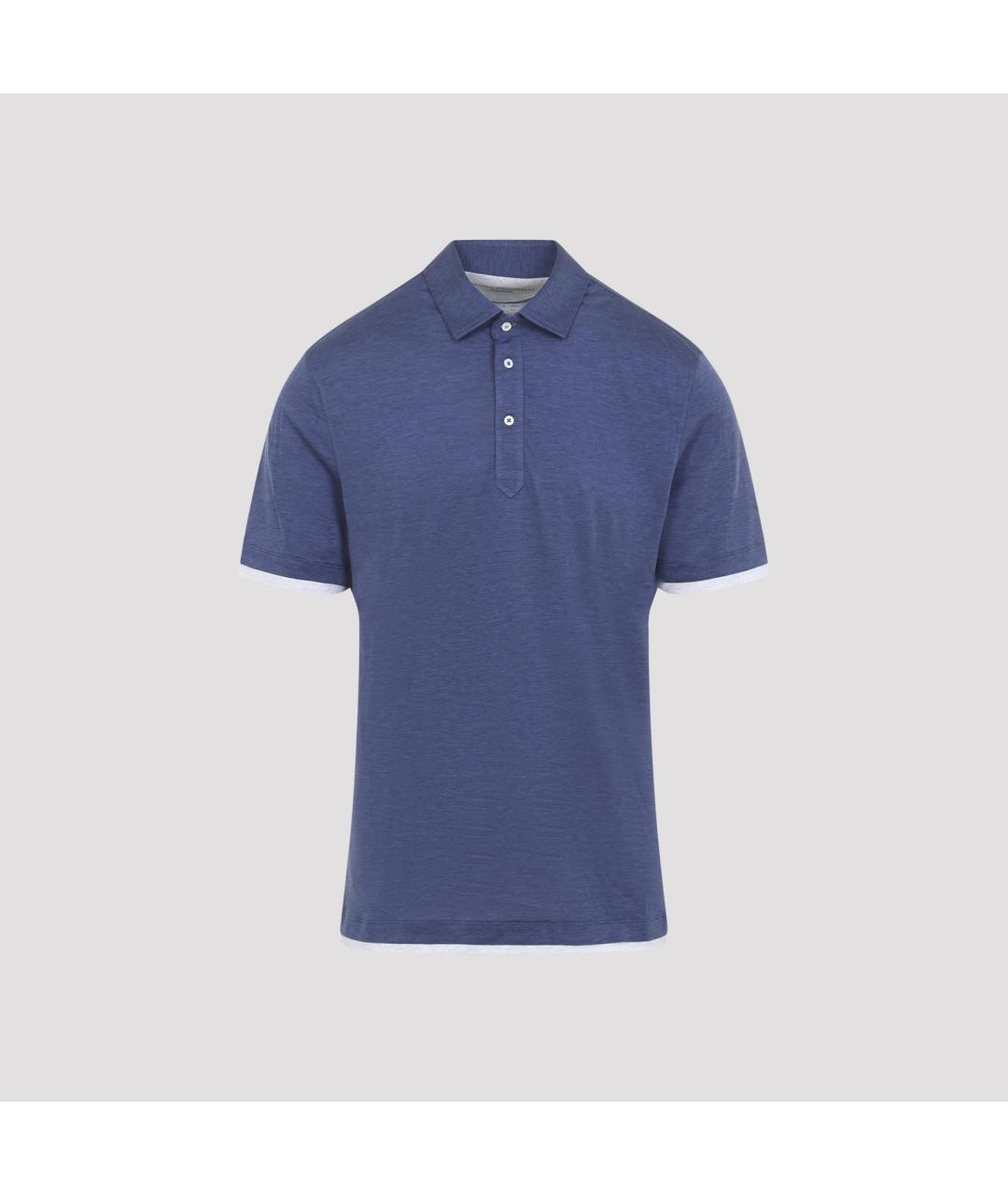 BRUNELLO CUCINELLI Синее поло с коротким рукавом, фото 3