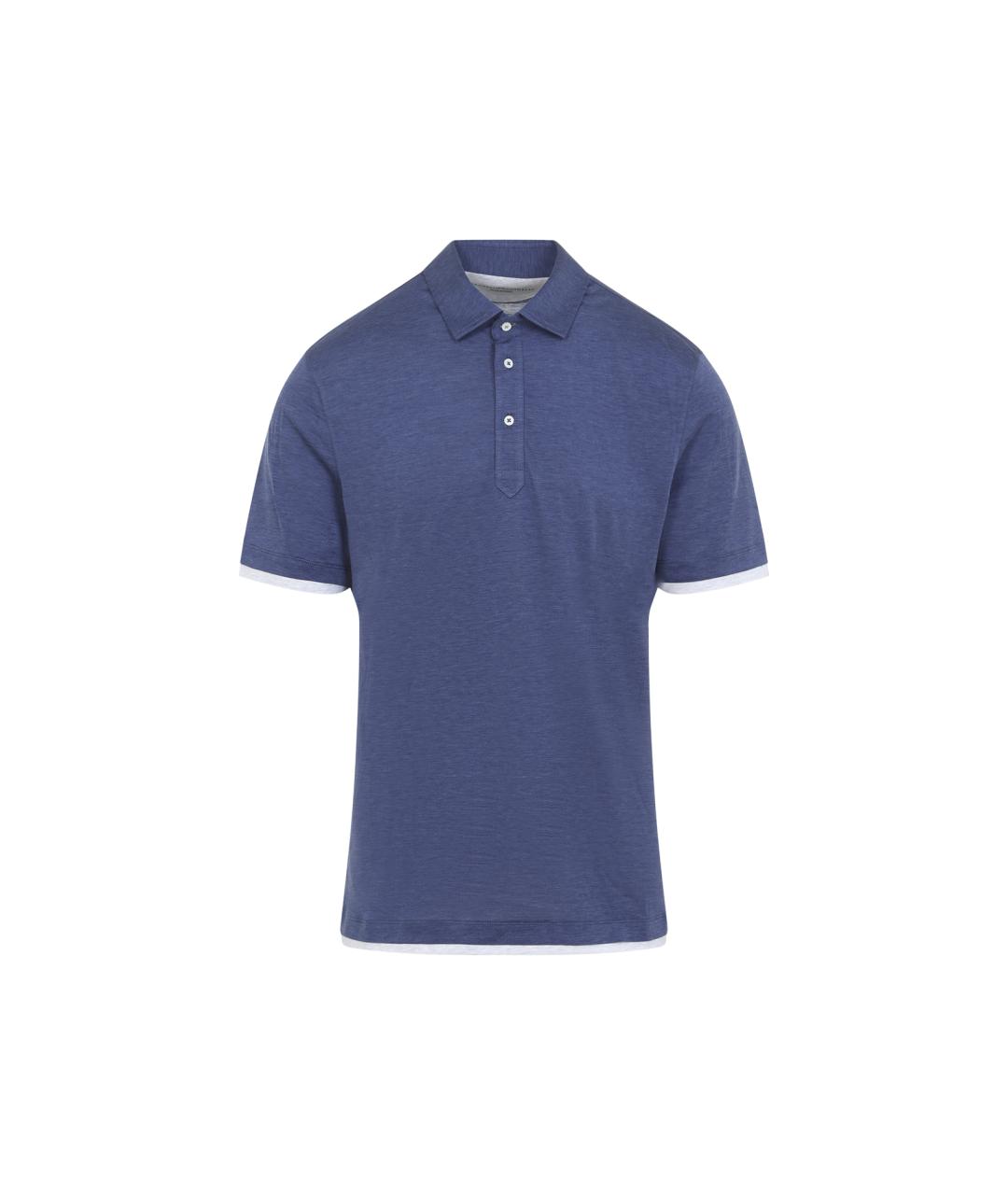 BRUNELLO CUCINELLI Синее поло с коротким рукавом, фото 1