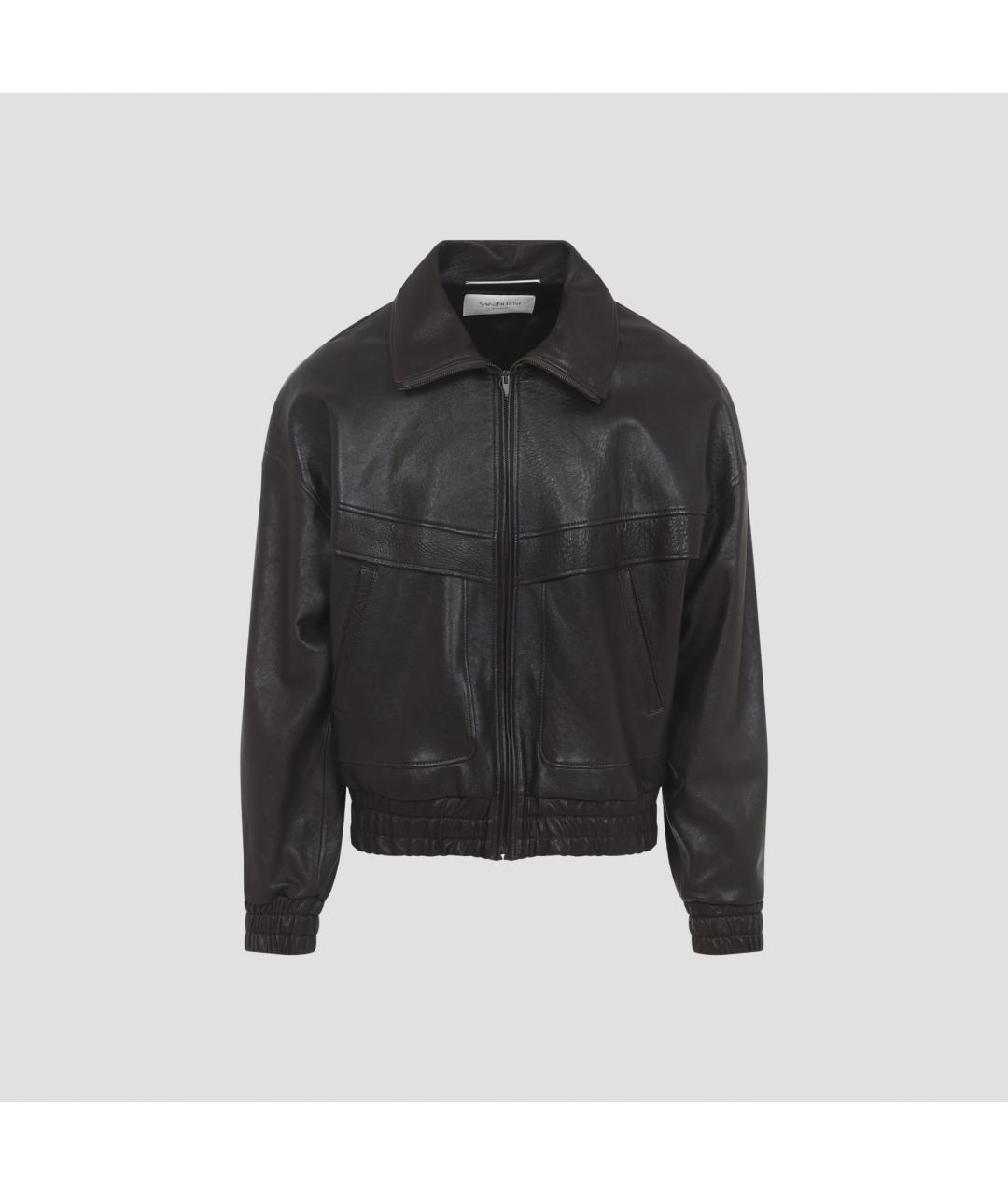 SAINT LAURENT Коричневый кожаный пиджак, фото 3