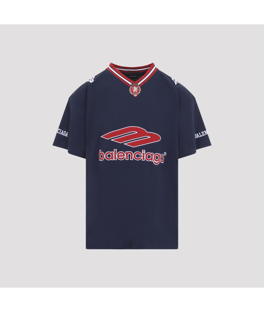 BALENCIAGA Темно-синяя хлопковая футболка, фото 3