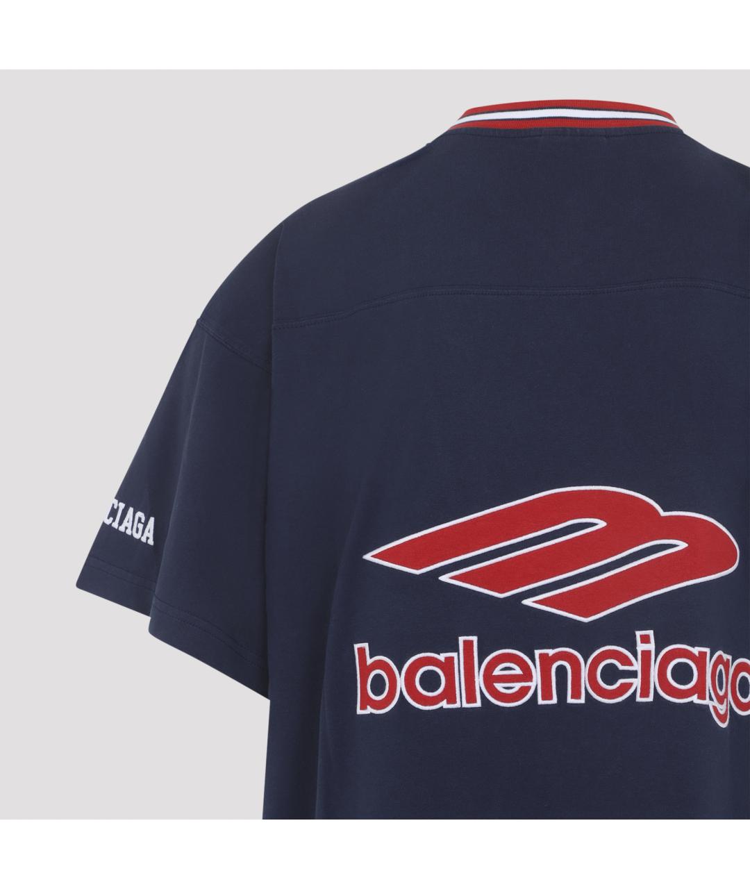 BALENCIAGA Темно-синяя хлопковая футболка, фото 6