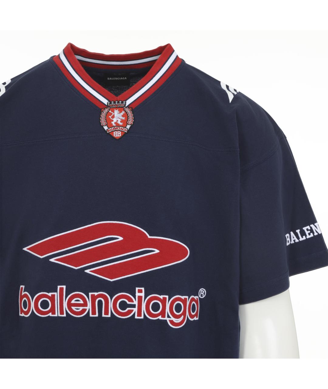 BALENCIAGA Темно-синяя хлопковая футболка, фото 5