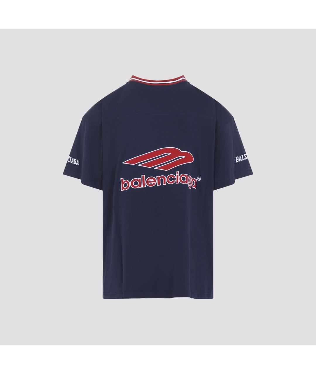 BALENCIAGA Темно-синяя хлопковая футболка, фото 4