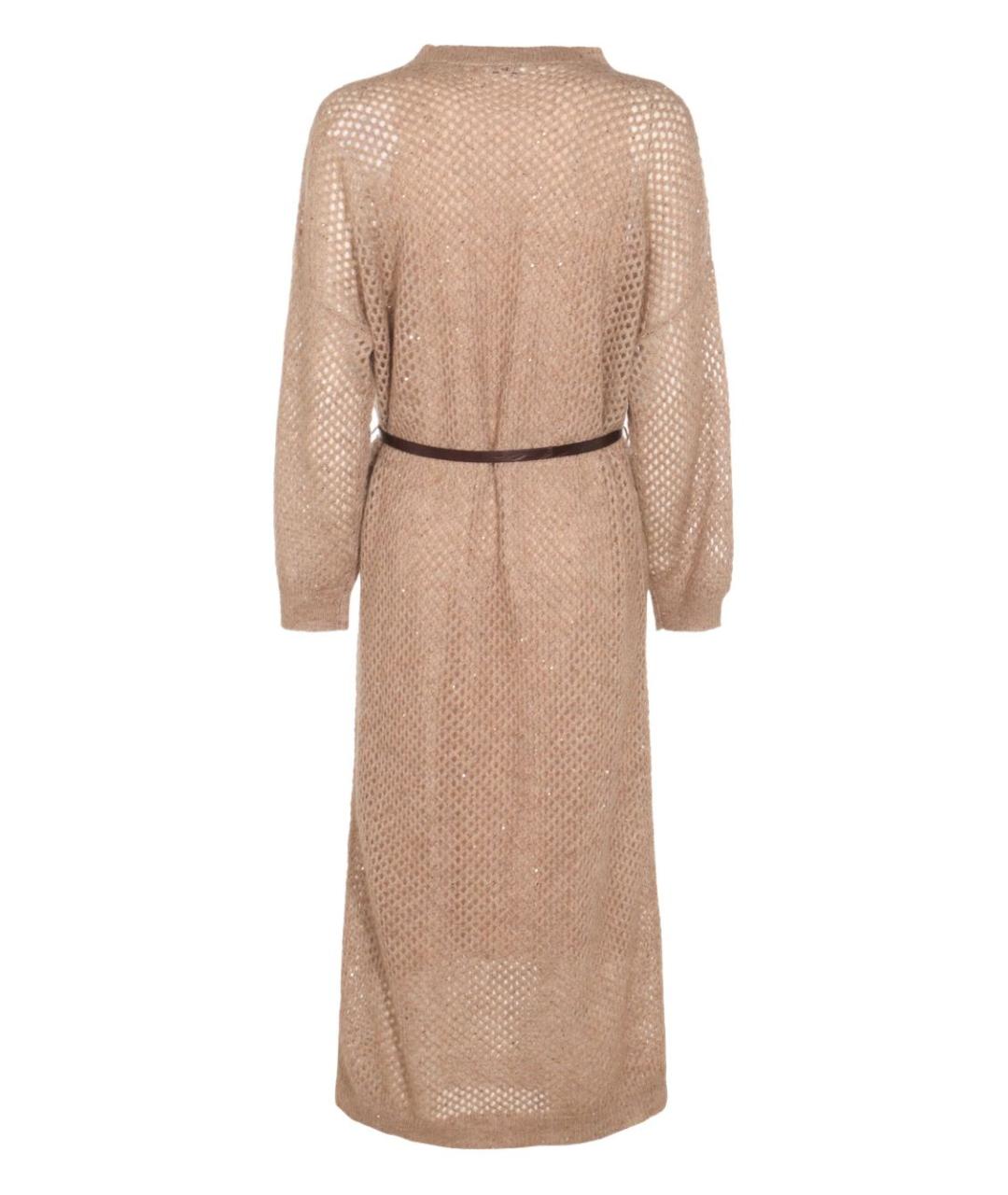 BRUNELLO CUCINELLI Бежевое шерстяное повседневное платье, фото 3