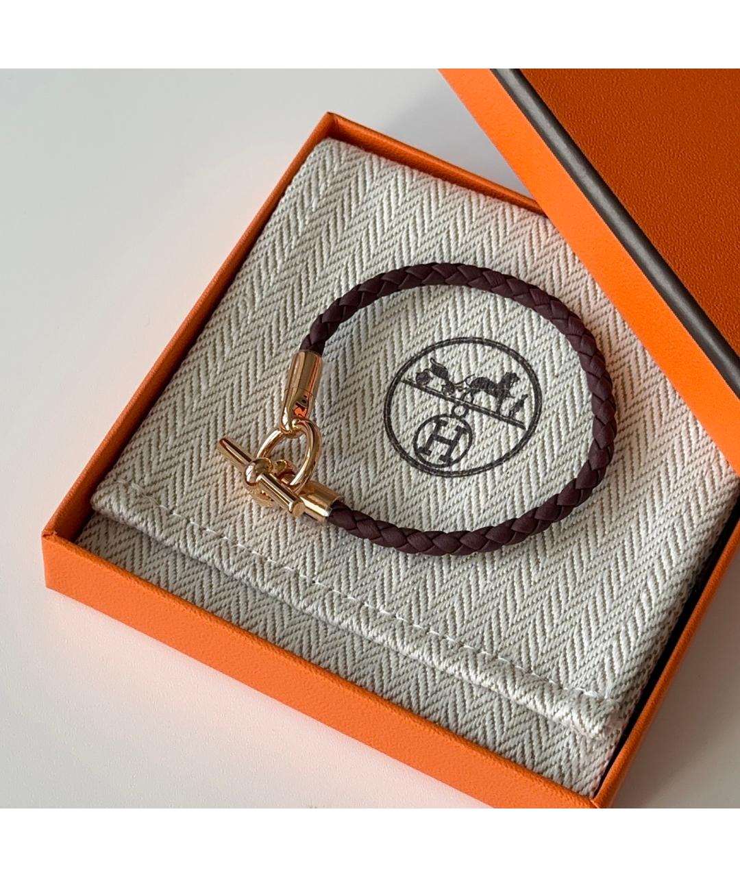 HERMES Бордовый кожаный браслет, фото 4