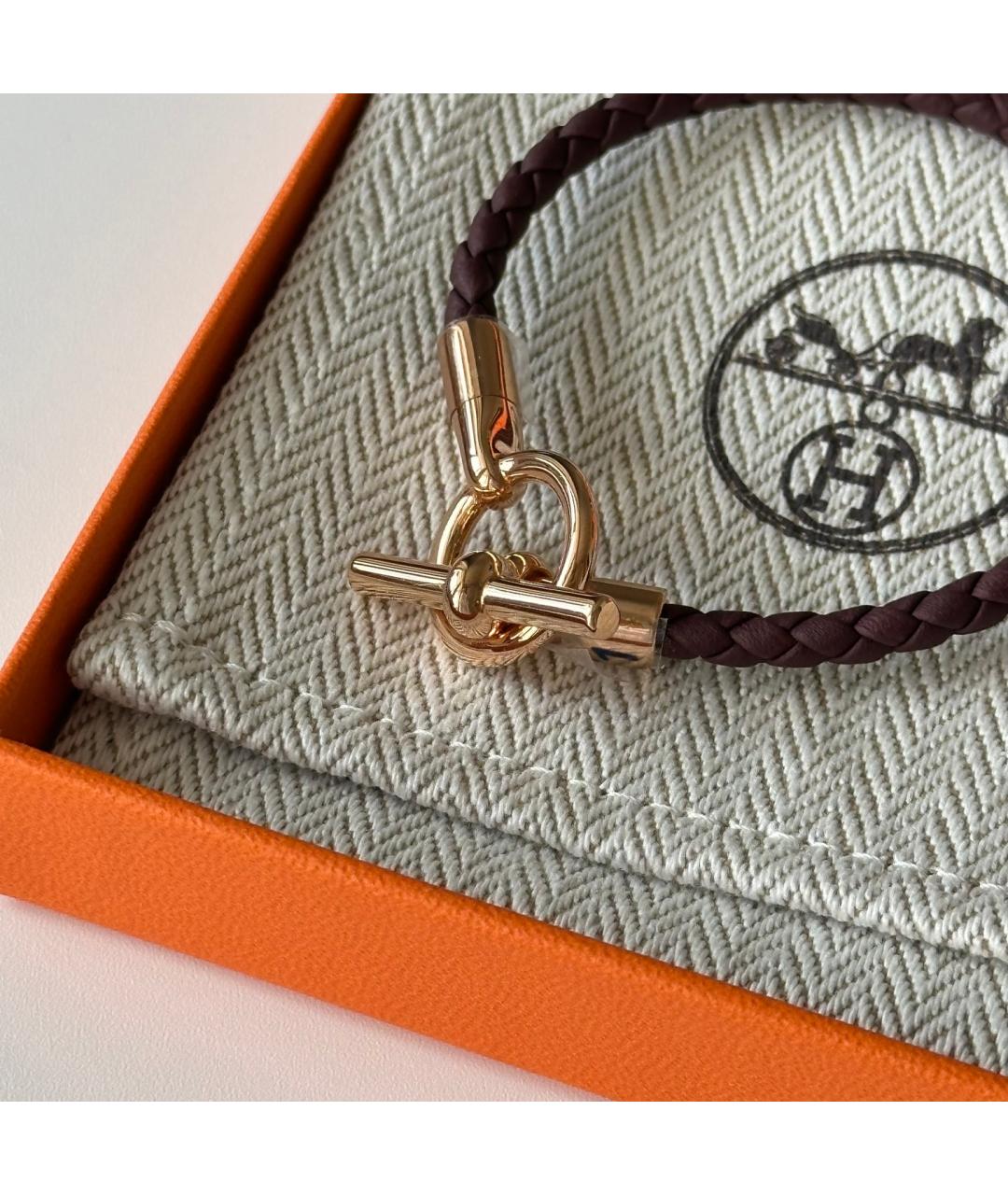 HERMES Бордовый кожаный браслет, фото 3