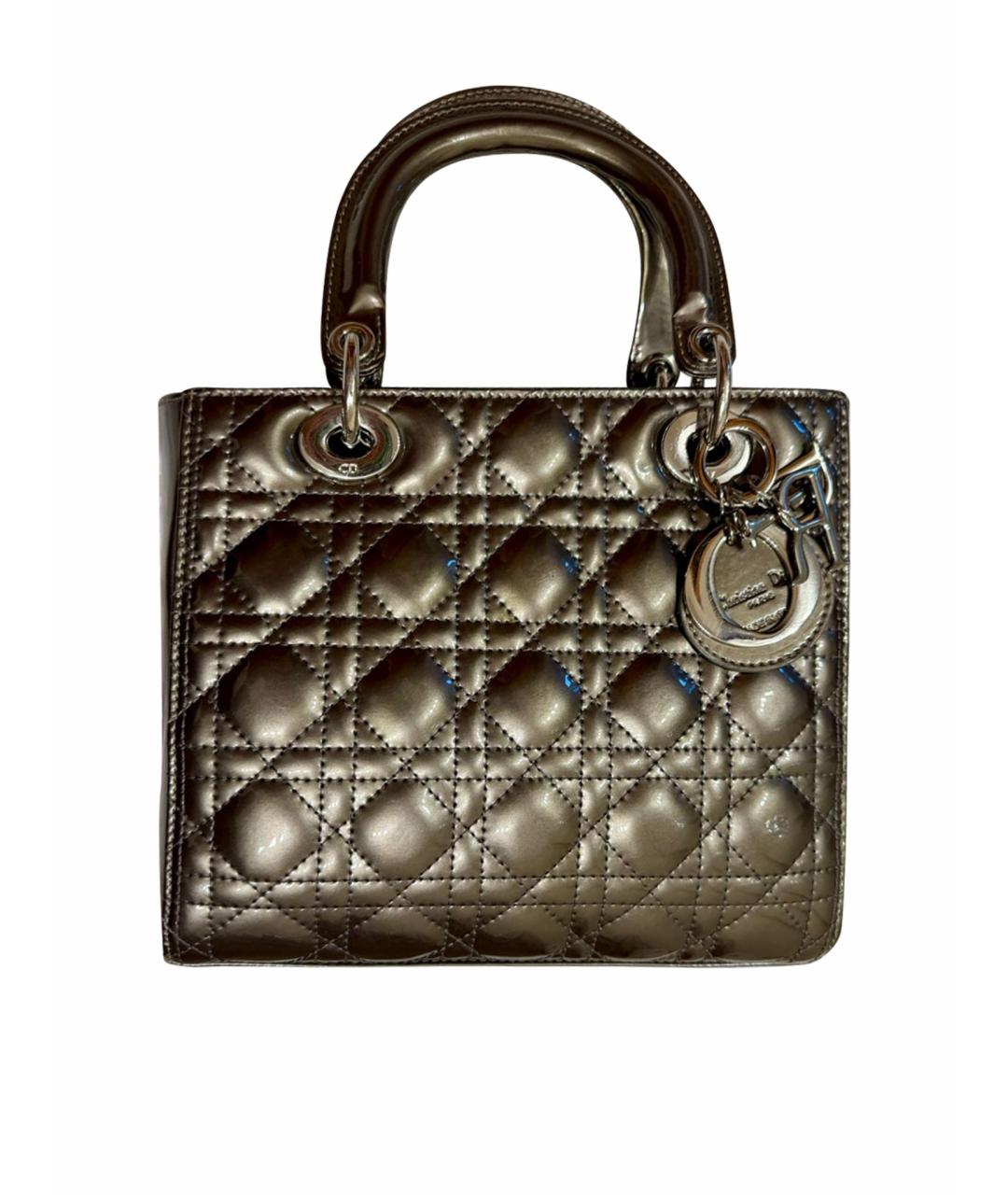 CHRISTIAN DIOR Серебряная сумка с короткими ручками из лакированной кожи, фото 1