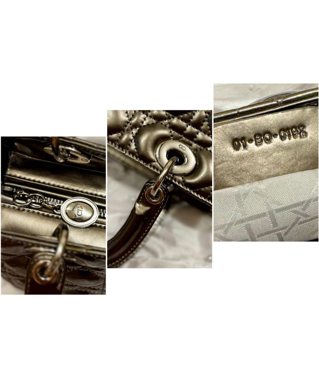 CHRISTIAN DIOR Серебряная сумка с короткими ручками из лакированной кожи, фото 7