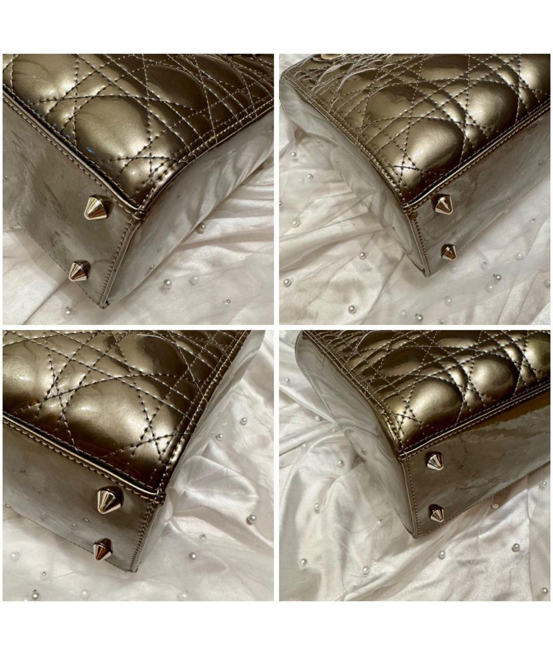 CHRISTIAN DIOR Серебряная сумка с короткими ручками из лакированной кожи, фото 6