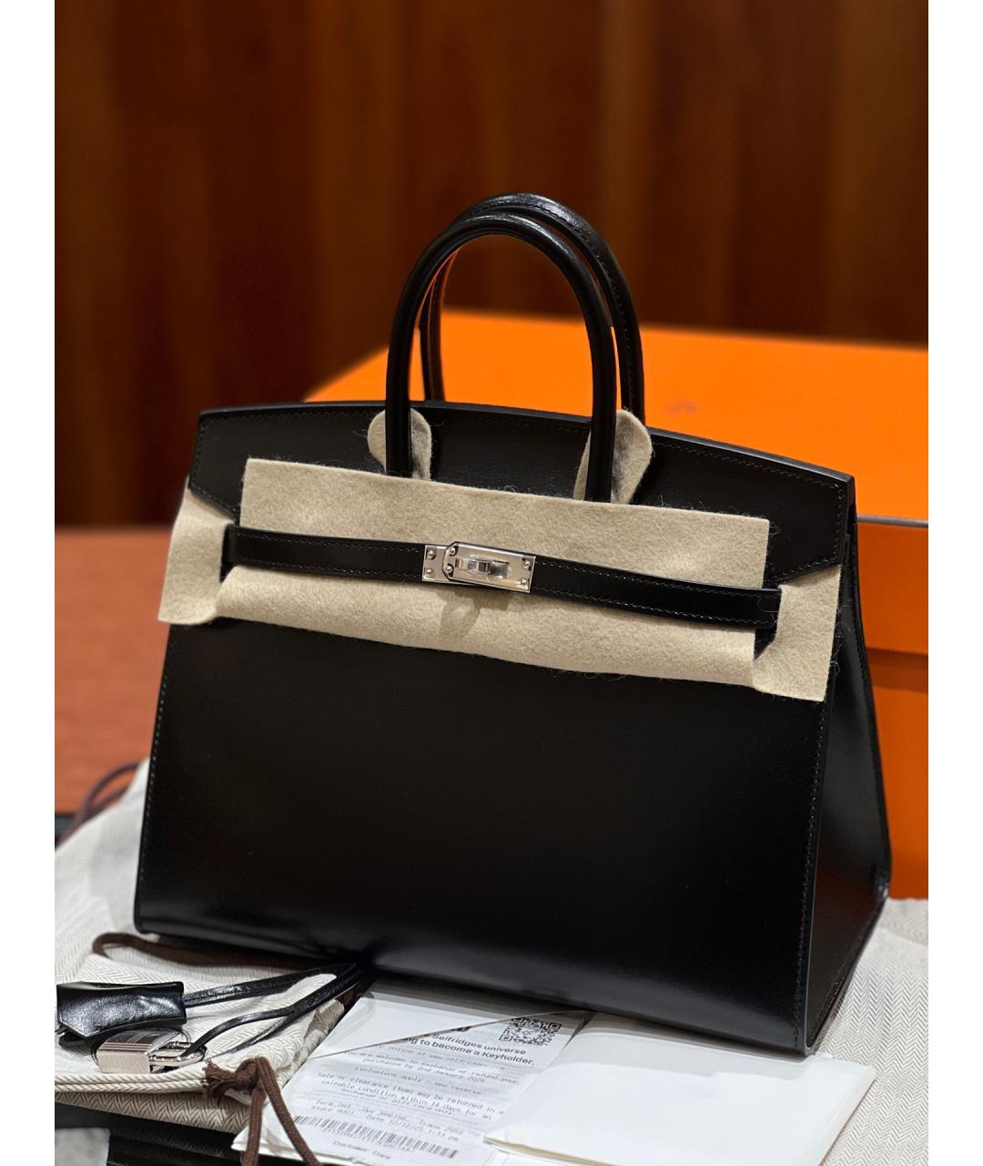 HERMES Черная кожаная сумка тоут, фото 3