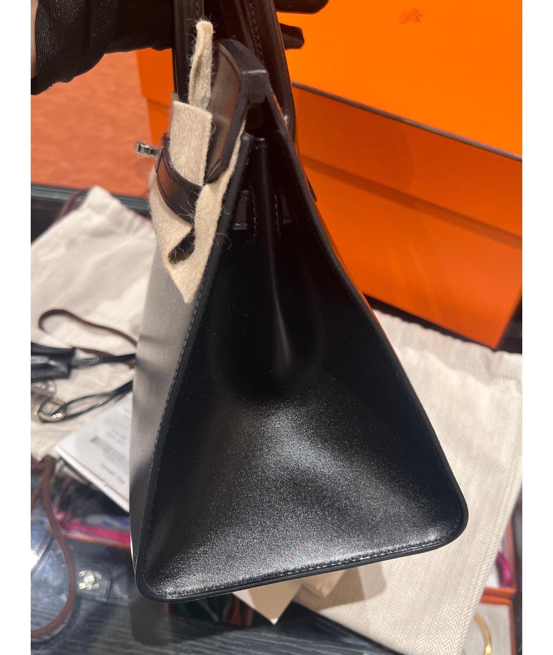 HERMES Черная кожаная сумка тоут, фото 8