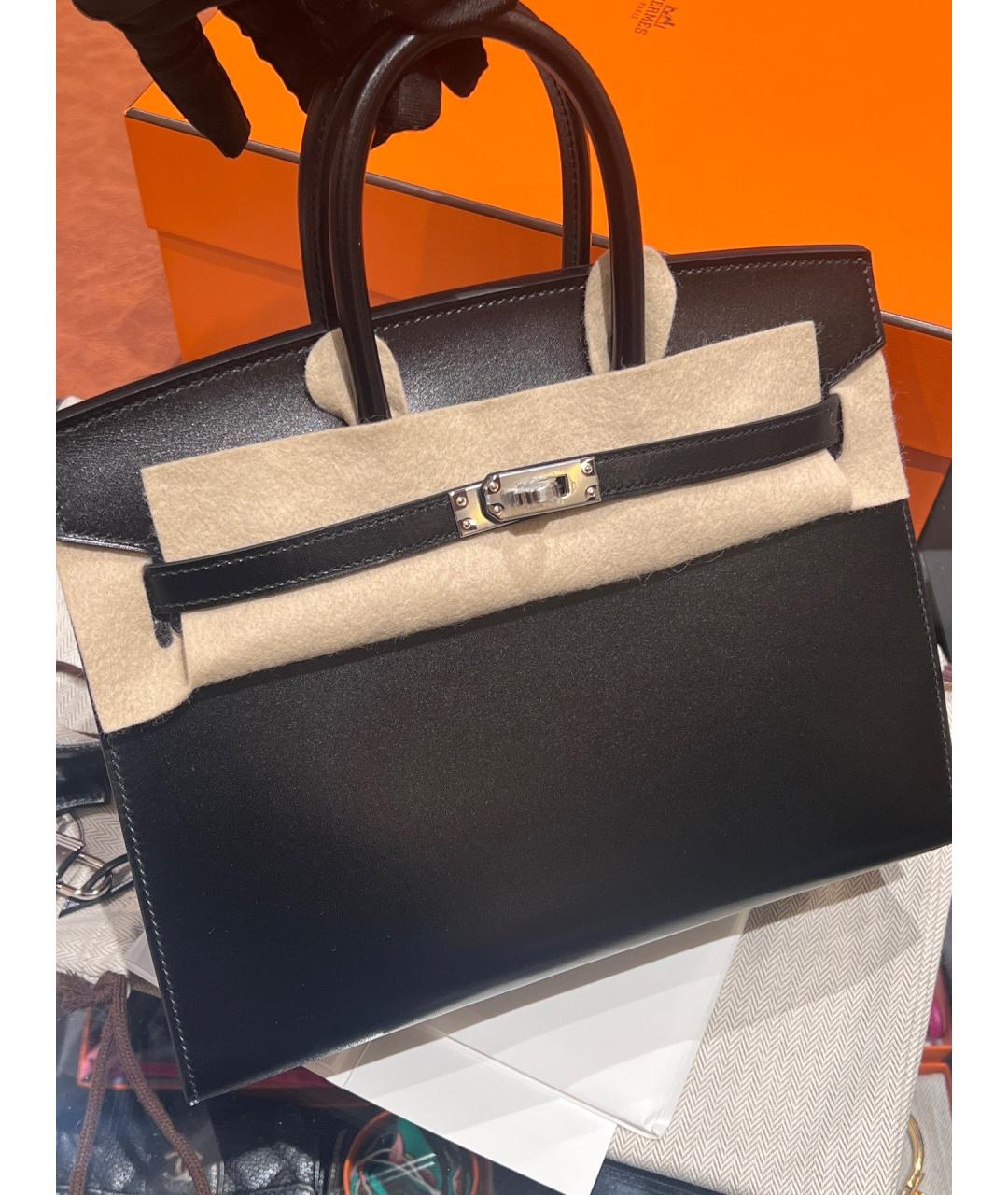 HERMES Черная кожаная сумка тоут, фото 4