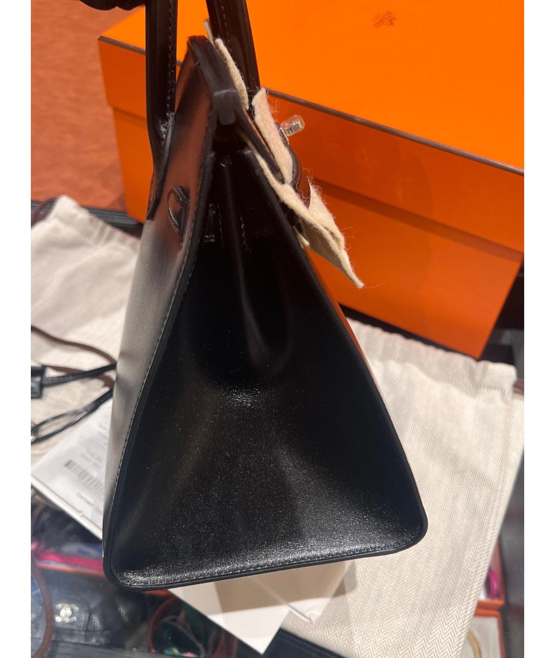 HERMES Черная кожаная сумка тоут, фото 9