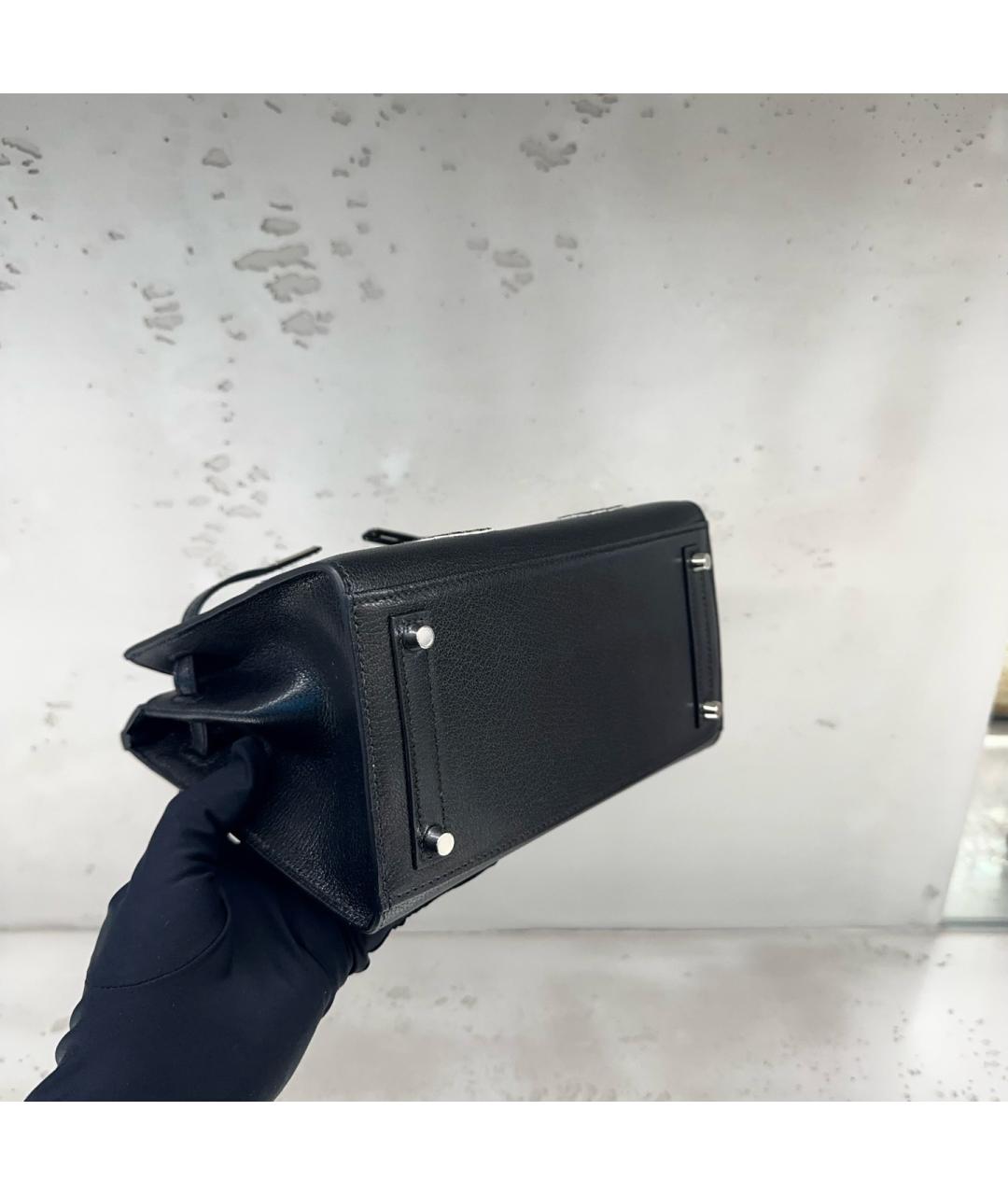 HERMES Черная кожаная сумка тоут, фото 5