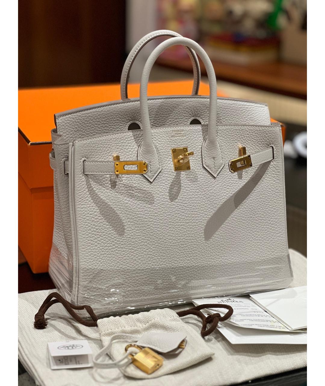HERMES Серая кожаная сумка с короткими ручками, фото 2