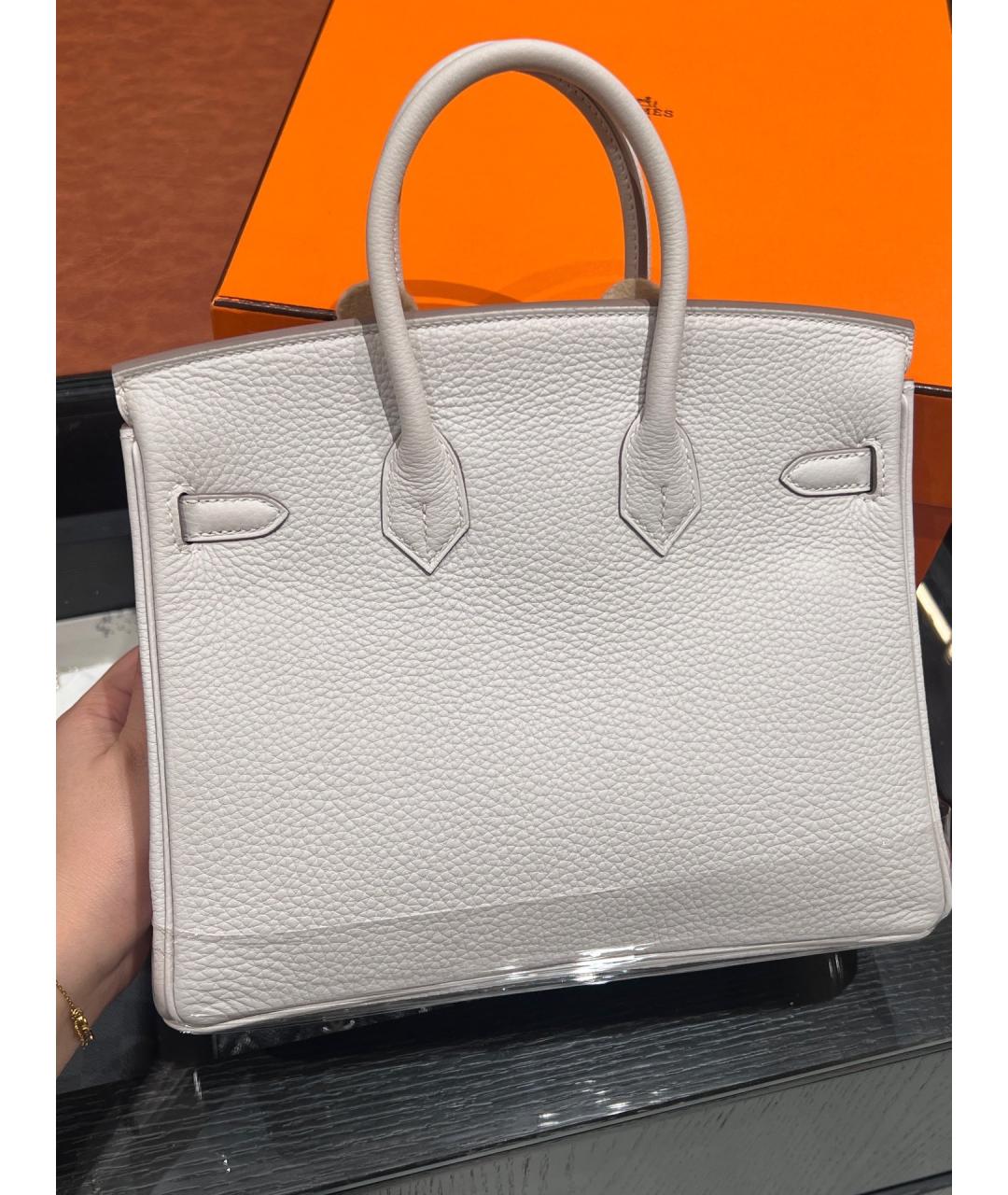 HERMES Серая кожаная сумка с короткими ручками, фото 5