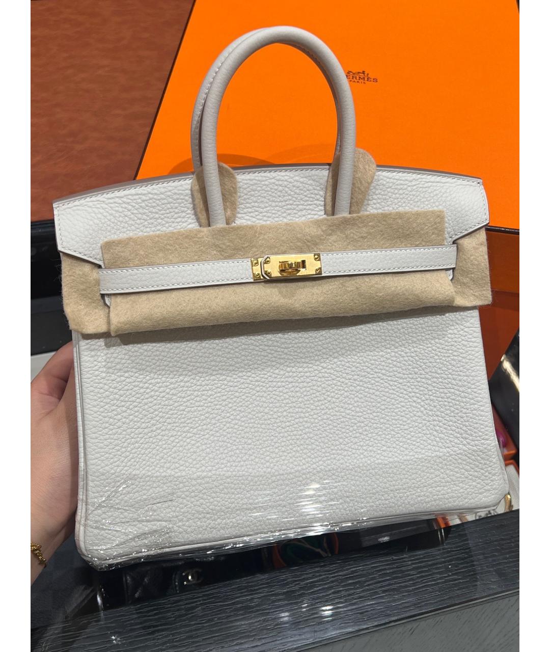 HERMES Серая кожаная сумка с короткими ручками, фото 4
